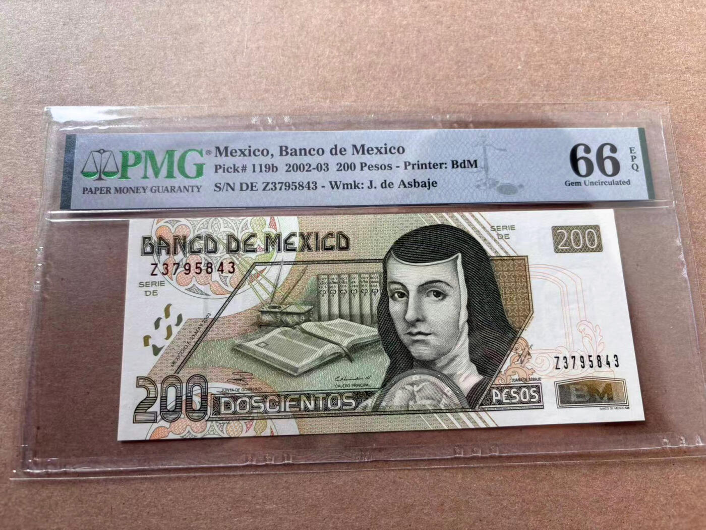 【Blue Auction】✨世界纸币精拍第560期【精】 墨西哥 2002-03年200比索 PMG66EPQ 