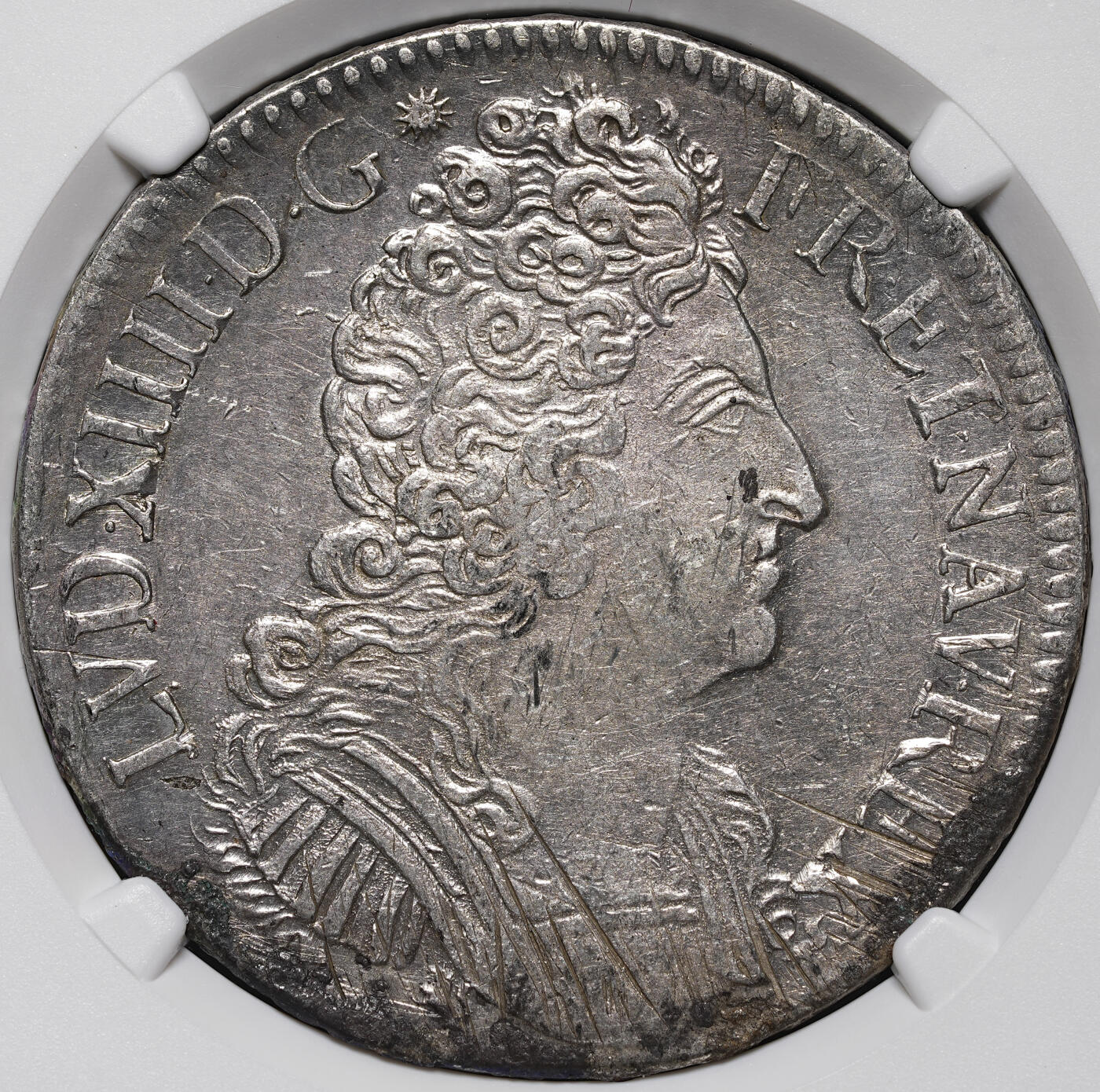 修遠堂世界钱币第四十三期 全场包邮 NGC AU55 1709年太阳王路易十四1埃居大银币 9厂铭 少见的品种，亚军分，更高分仅一枚