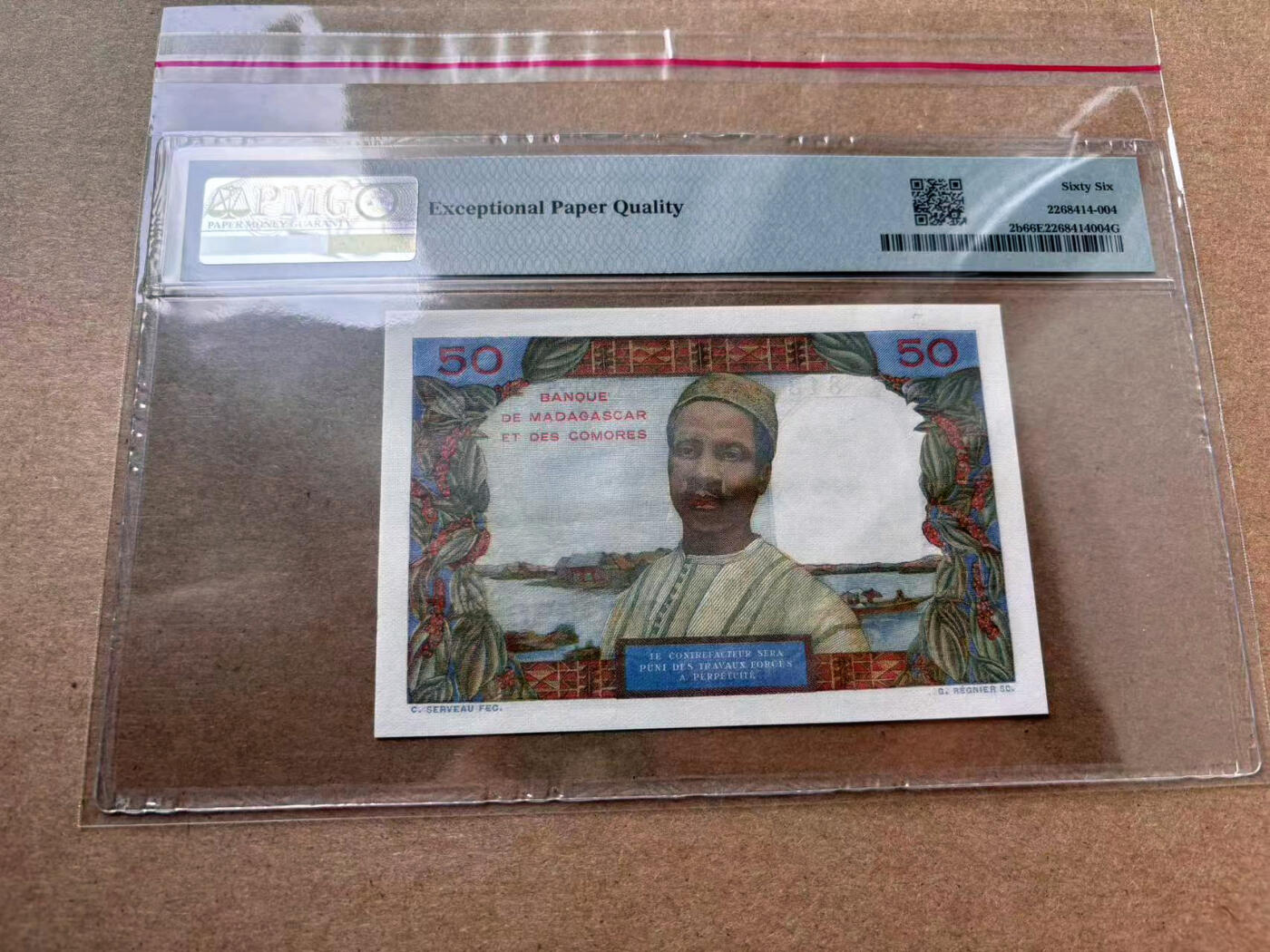 【Blue Auction】✨世界纸币精拍第560期【精】 【818小雷达倒置号】科摩罗 1963年50法郎 PMG66EPQ 