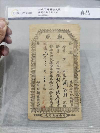 地契票证保真专拍 - 洪宪六年征收地丁钱粮执照