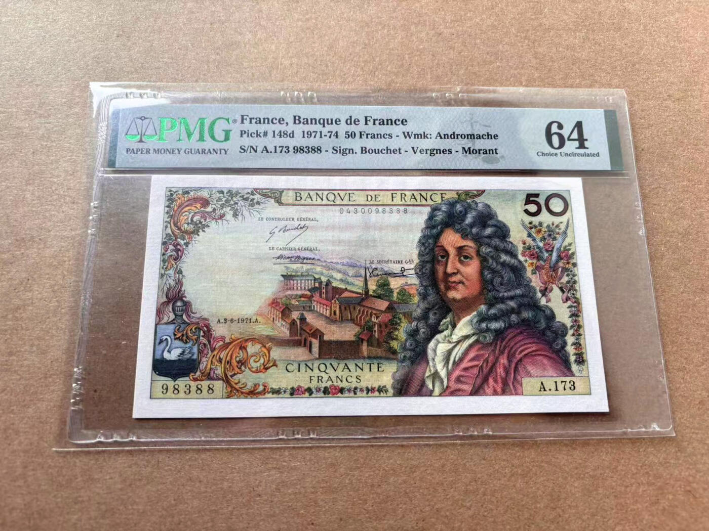 【Blue Auction】✨世界纸币精拍第560期【精】 【88尾无47】法国 1971年50法郎 拉辛 PMG64