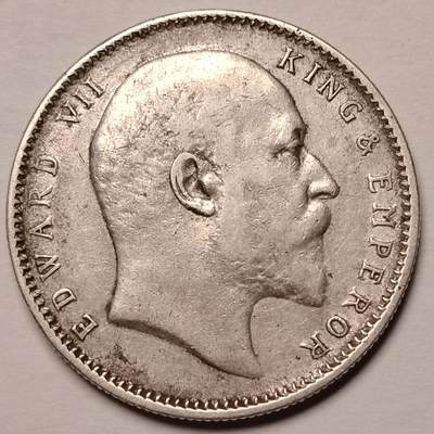 布加迪🐬～世界钱币(上海)🌾第 181 期 /  各国套币和散币 - 印度🇮🇳 1906年 1卢比银币 爱德华七世头像