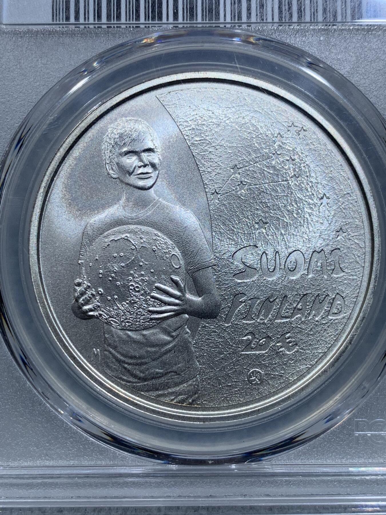 《竞宝斋》第317场 周日，周一 2场连拍 （全场包邮） PCGS PR70DCAM 芬兰2010年道德与理念2-儿童与创造力（磨砂版）20欧彩银纪念币 P盒错标应为磨砂版银币，33.62克，925银，38.61MM币径，限量3500枚，P盒记录冠军分值（并列最高分值70分仅4枚），荣膺2012年克劳斯世界硬币大奖赛最富激情获奖币