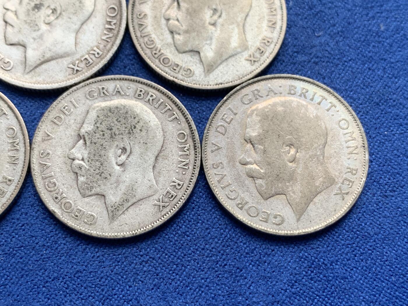 《竞宝斋》第317场 周日，周一 2场连拍 （全场包邮） 5枚一组 英国1914年和1925年乔治五世走狮1先令银币
