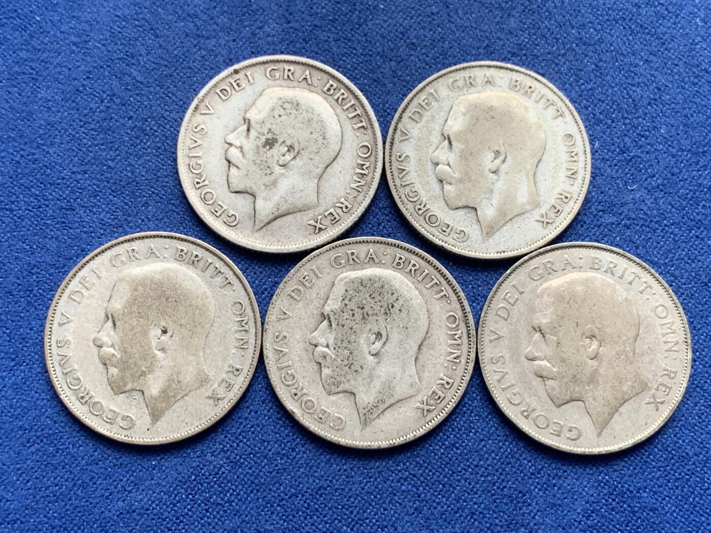 《竞宝斋》第317场 周日，周一 2场连拍 （全场包邮） 5枚一组 英国1914年和1925年乔治五世走狮1先令银币