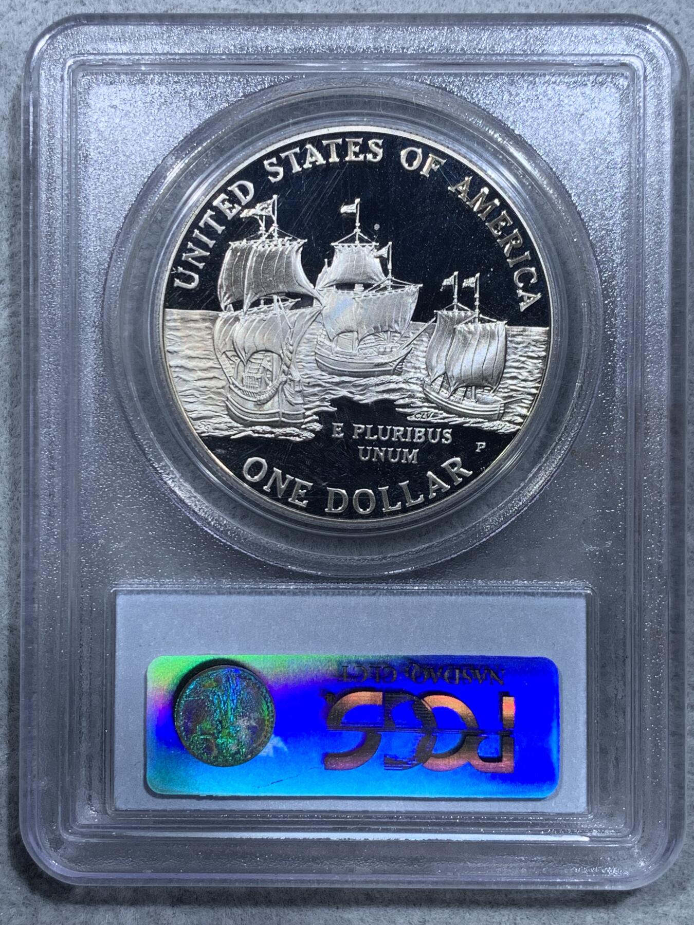 《竞宝斋》第318场 周日，周一 2场连拍 （全场包邮） PCGS PR69DCAM 美国2007年P版詹姆士敦1美元大银币