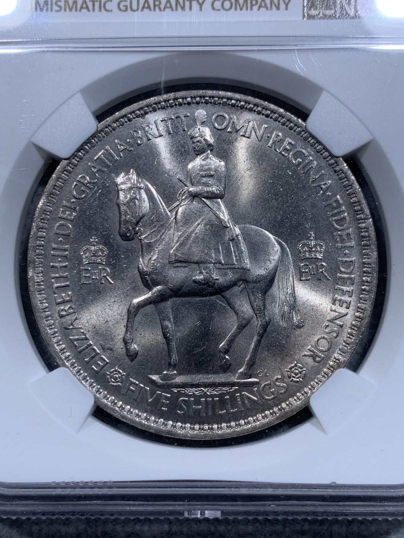 《竞宝斋》第318场 周日，周一 2场连拍 （全场包邮） NGC MS64 英国1953年伊丽莎白二世登基纪念克朗