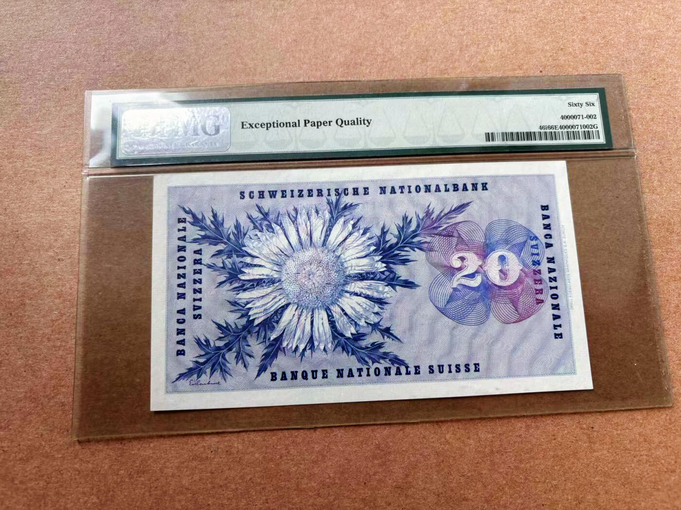 【Blue Auction】✨世界纸币精拍第561期【精】 瑞士 1961年20法郎 PMG66EPQ 