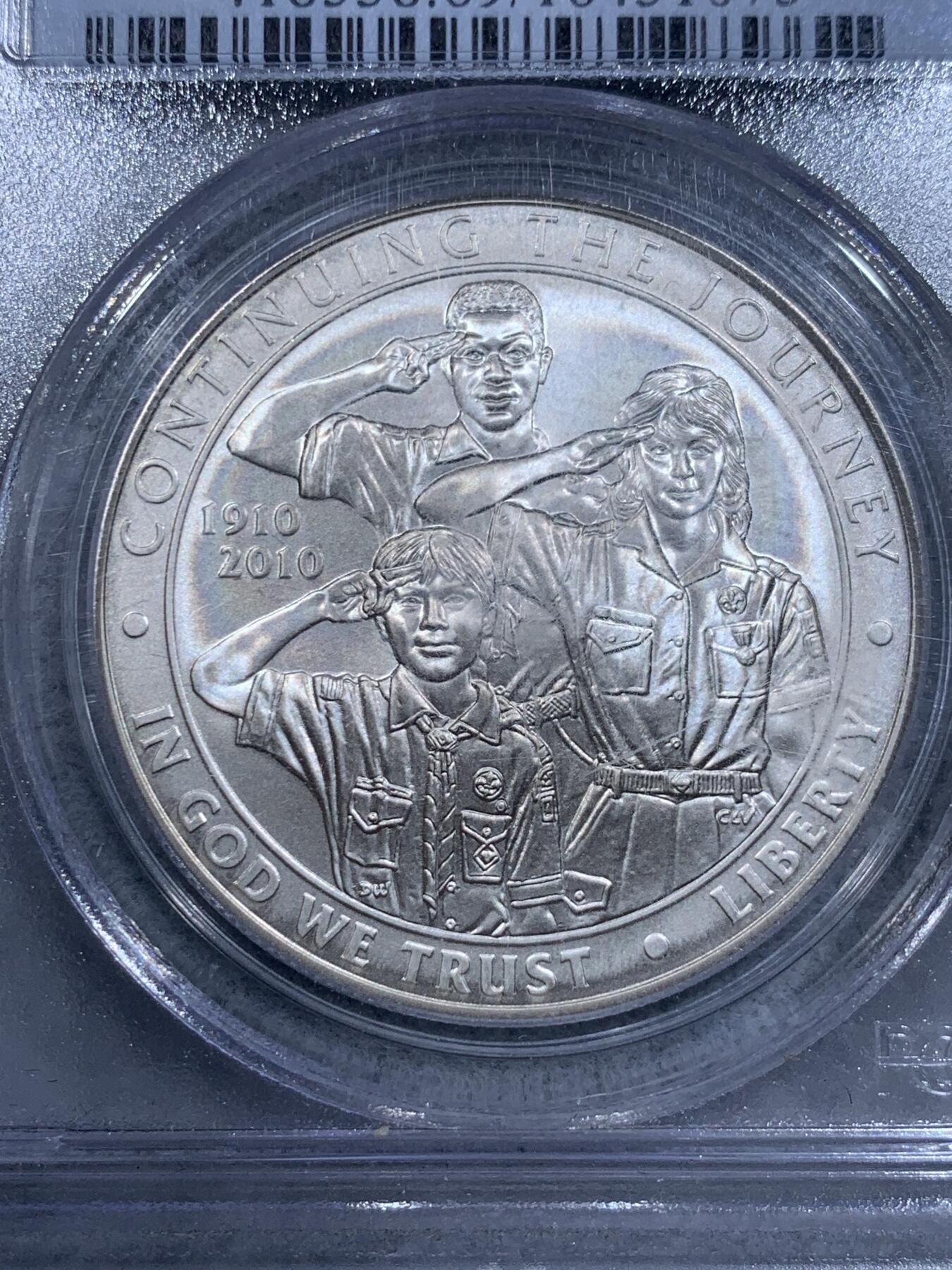 《竞宝斋》第318场 周日，周一 2场连拍 （全场包邮） PCGS MS69 美国2010年P版童子军1美元大银币