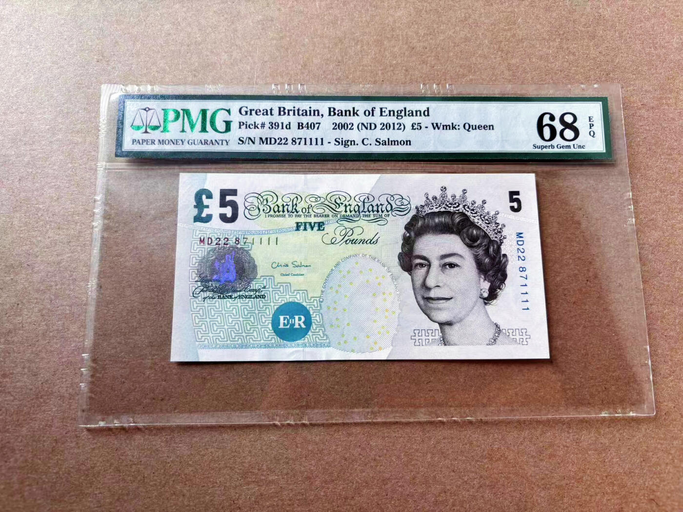 【Blue Auction】✨世界纸币精拍第561期【精】 【p391d 1111狮子号】英国 2002年5镑 PMG68EPQ 超高分