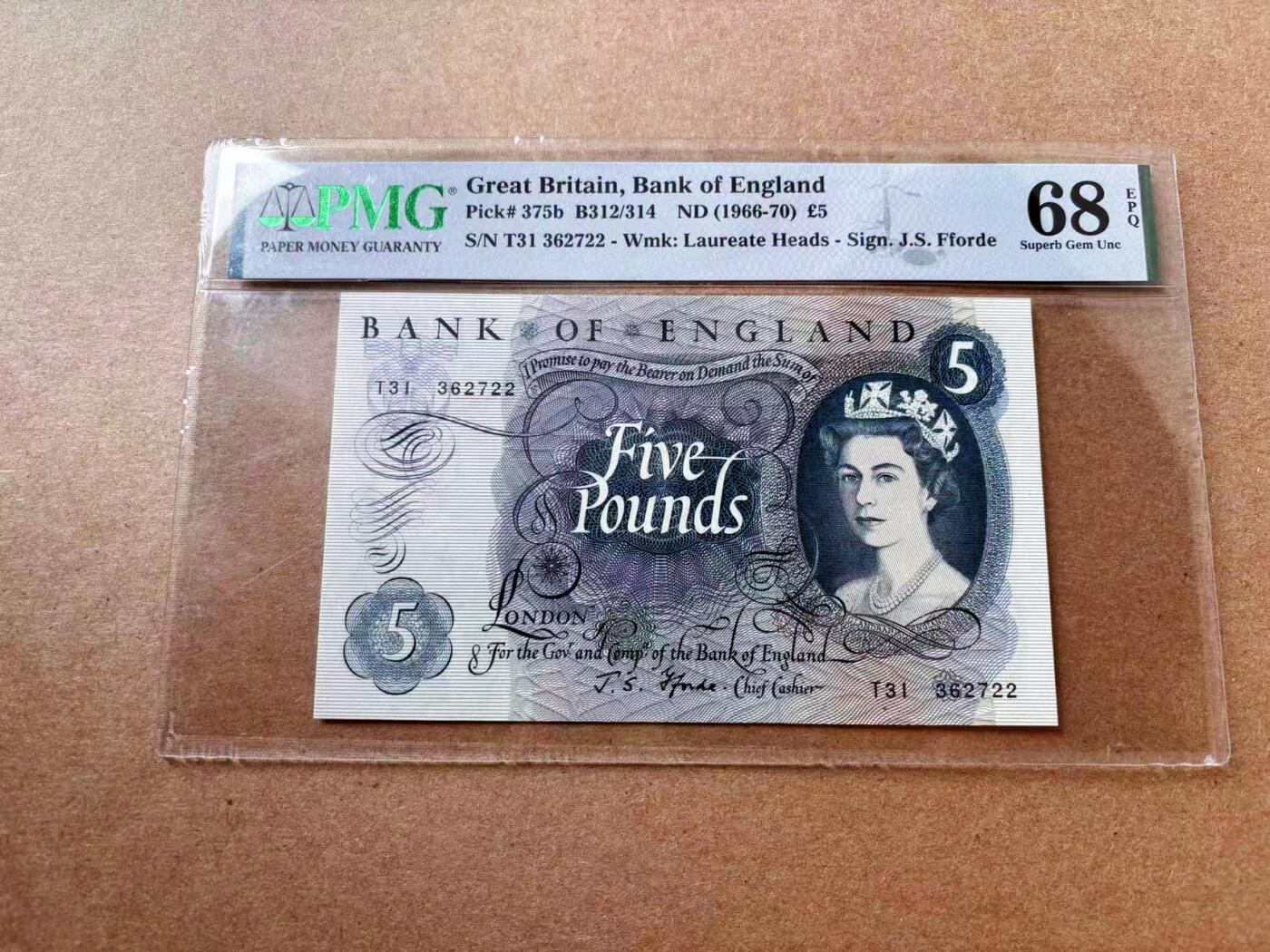 【Blue Auction】✨世界纸币精拍第561期【精】 【p375b】英国1966-70年5镑 PMG68EPQ 超高分