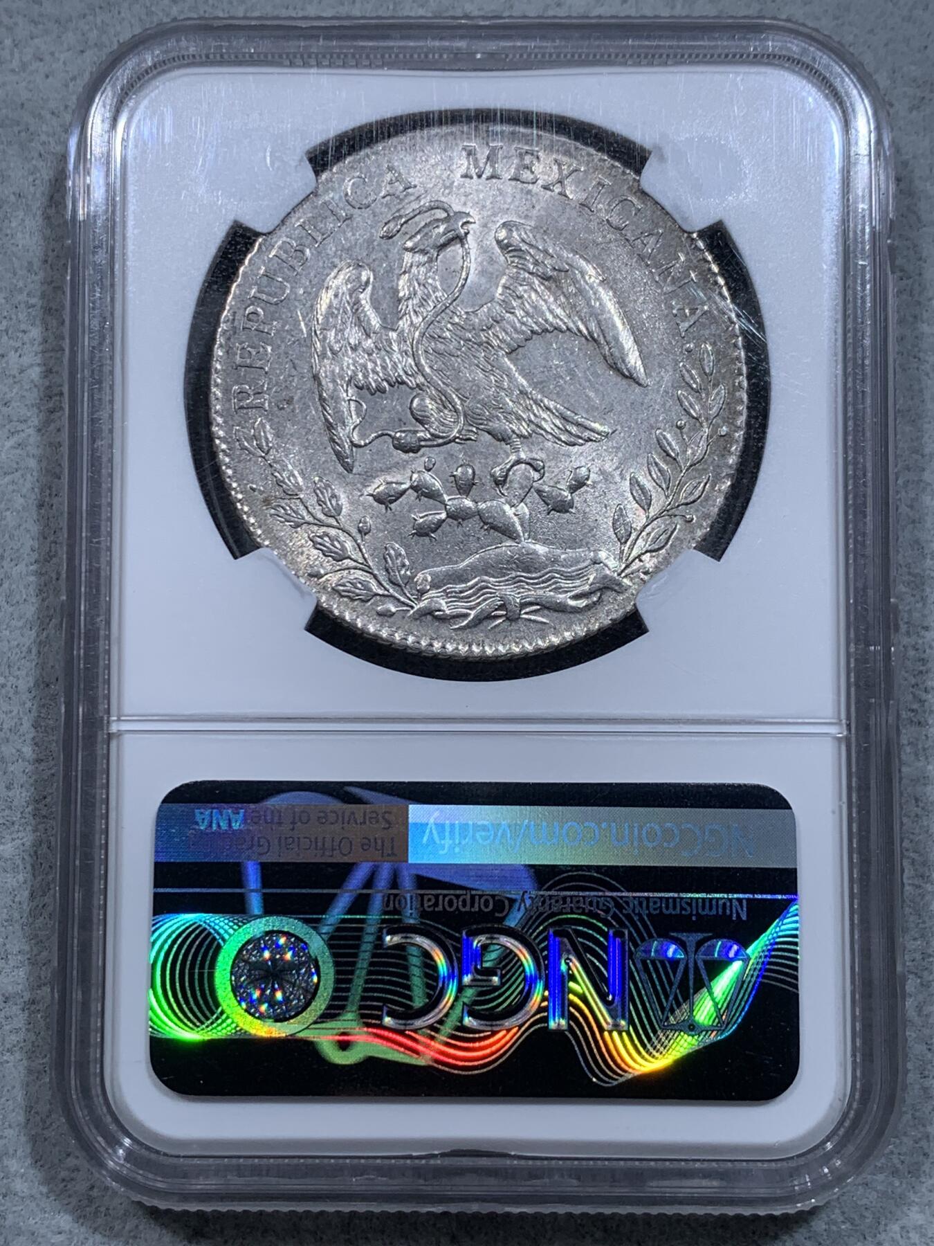 《竞宝斋》第318场 周日，周一 2场连拍 （全场包邮） NGC UNC 墨西哥1891 PI 花边鹰洋银币 光度很好