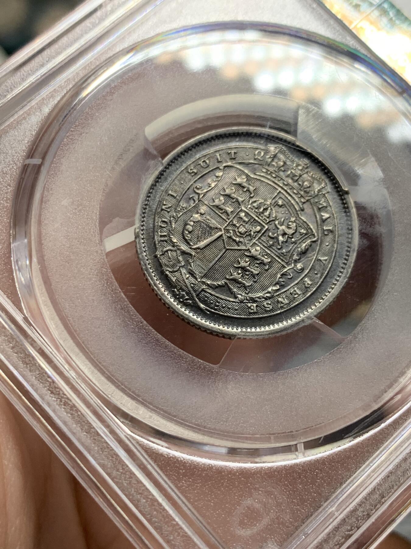 《竞宝斋》第318场 周日，周一 2场连拍 （全场包邮） PCGS AU55 英国1817年乔三1先令银币 深彩包浆 好品少