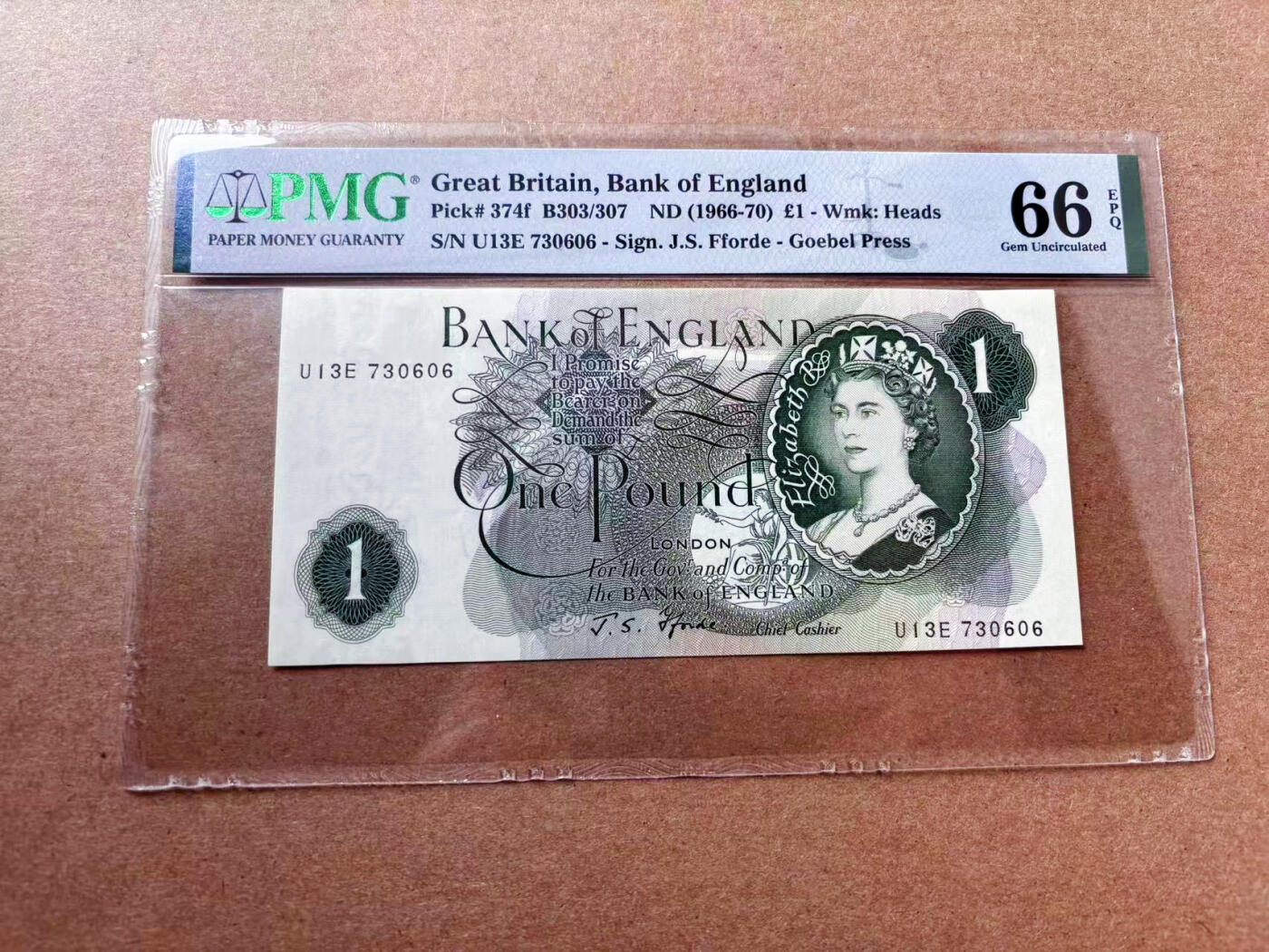 【Blue Auction】✨世界纸币精拍第561期【精】 【p374f】英国1966-70年1镑 PMG66EPQ  