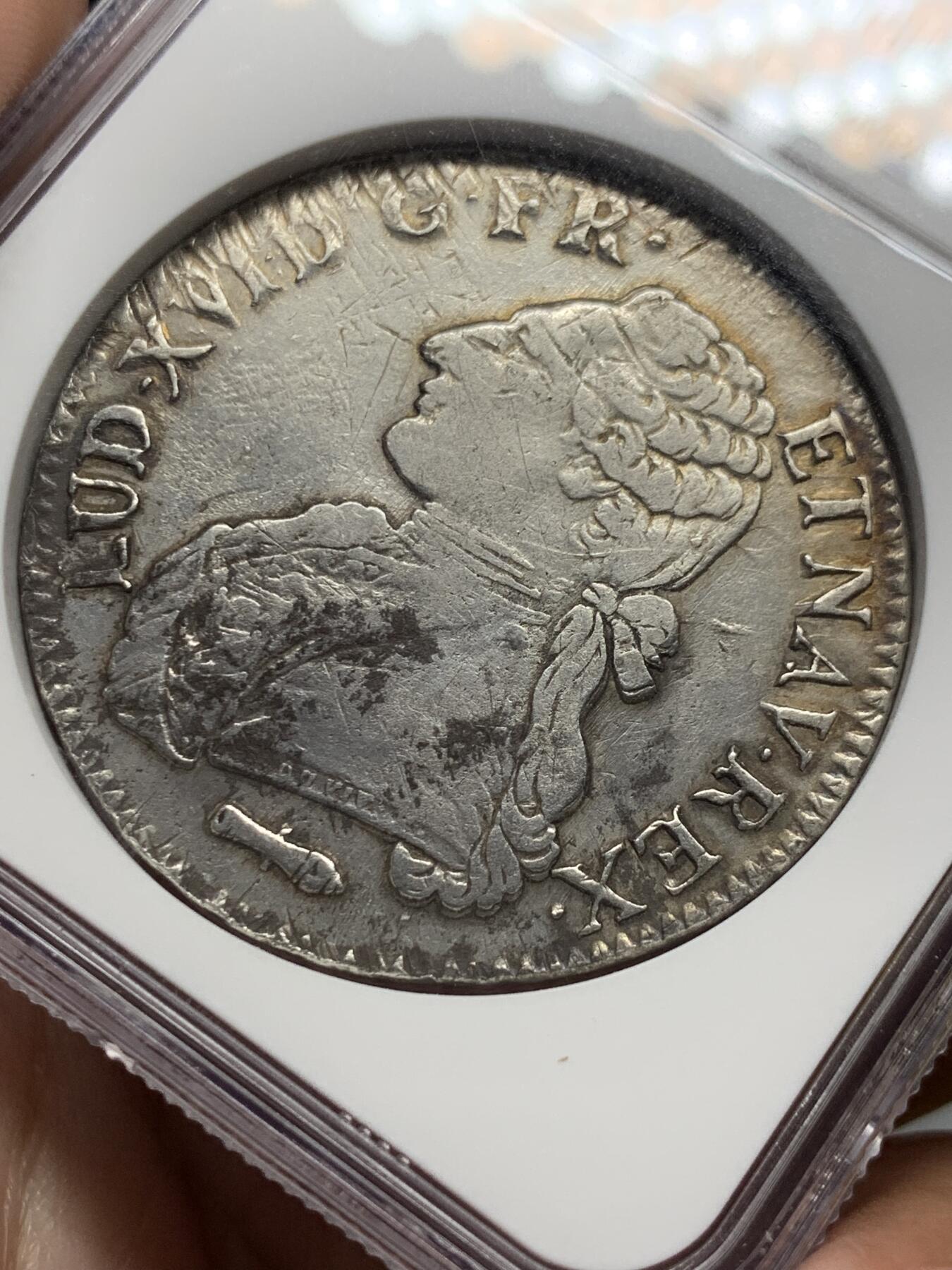 《竞宝斋》第318场 周日，周一 2场连拍 （全场包邮） NGC XF 法国 1785Q佩皮尼昂厂路易十六1埃居银币