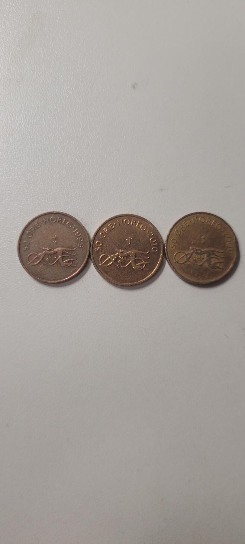 2024第十八期 挪威2010年50欧尔铜币3枚两个版本