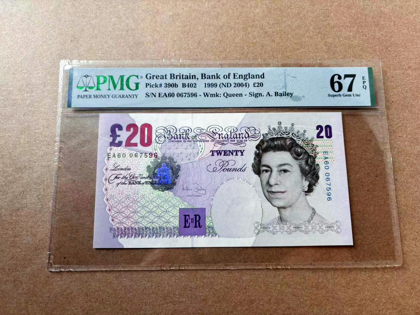 【Blue Auction】✨世界纸币精拍第561期【精】 【p390b】英国 1999年20镑 PMG67EPQ 高分