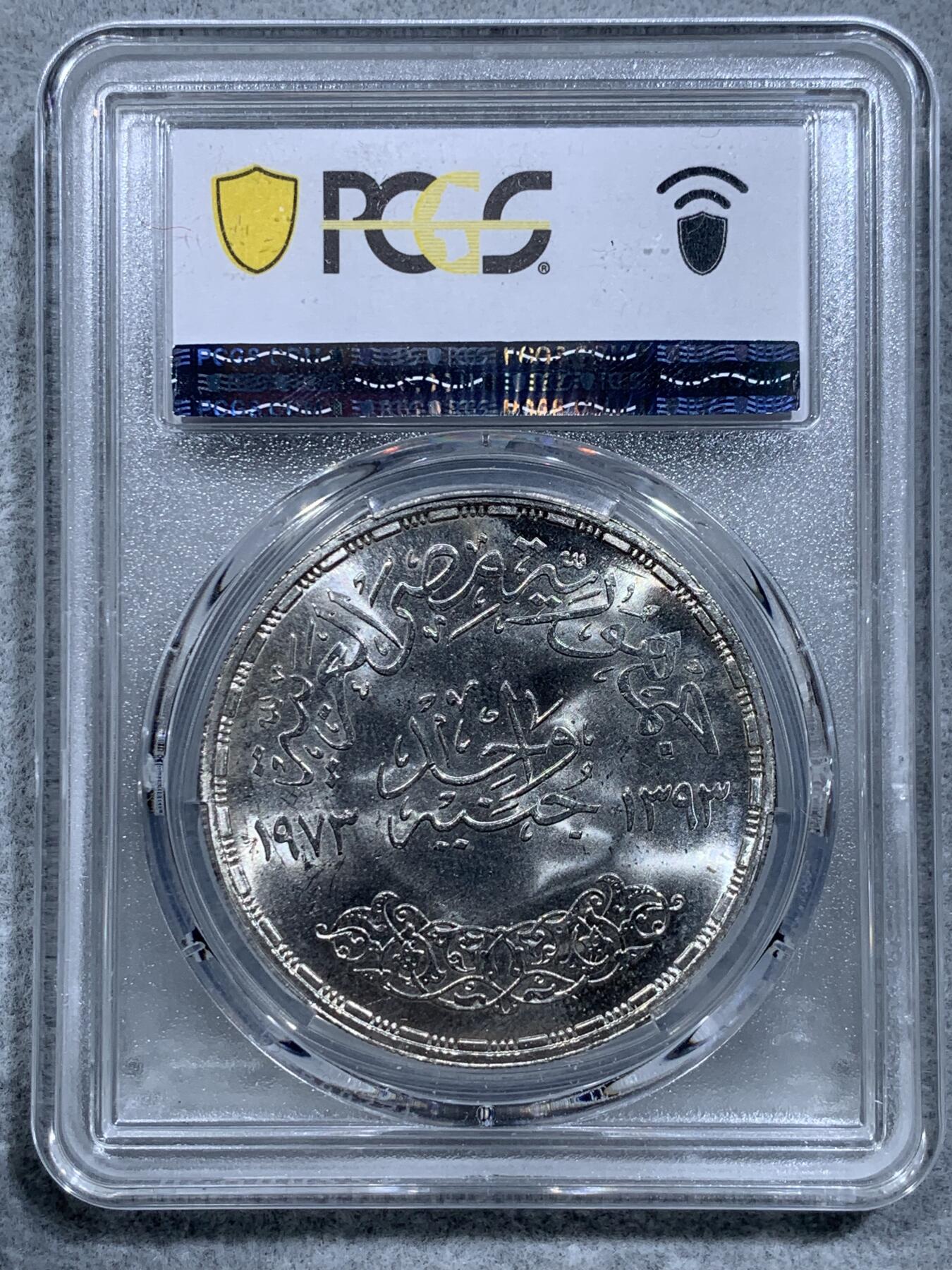 《竞宝斋》第318场 周日，周一 2场连拍 （全场包邮） PCGS MS66 埃及1973年阿斯旺大坝水电站1镑大银币，热门品种！