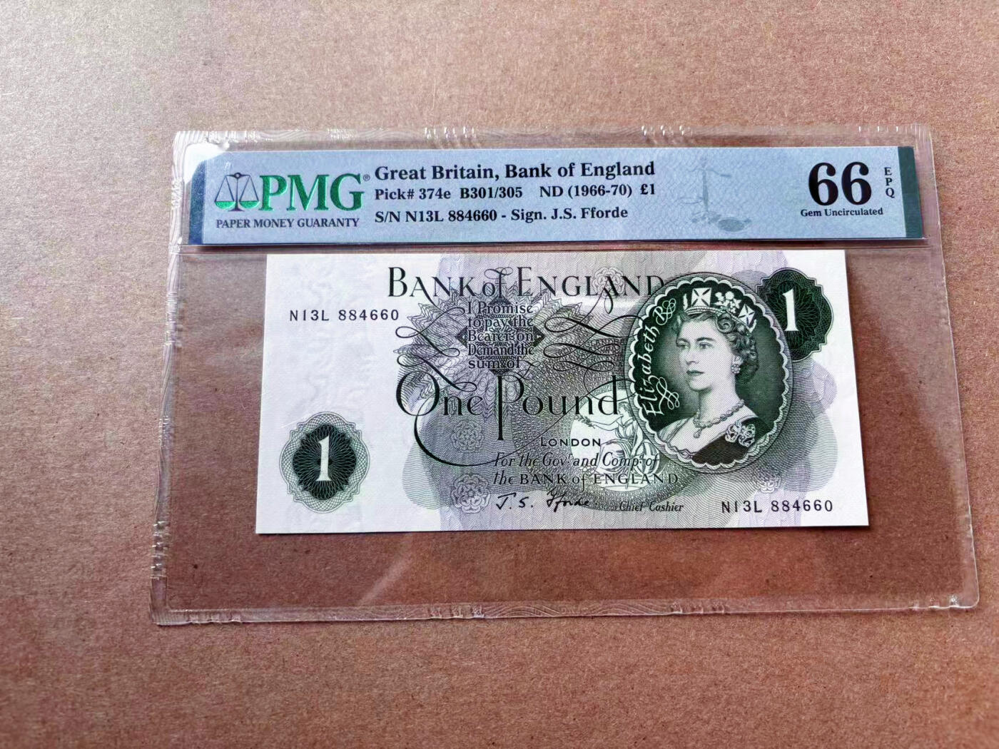 【Blue Auction】✨世界纸币精拍第561期【精】 【p374e】英国1966-70年1镑 PMG66EPQ  