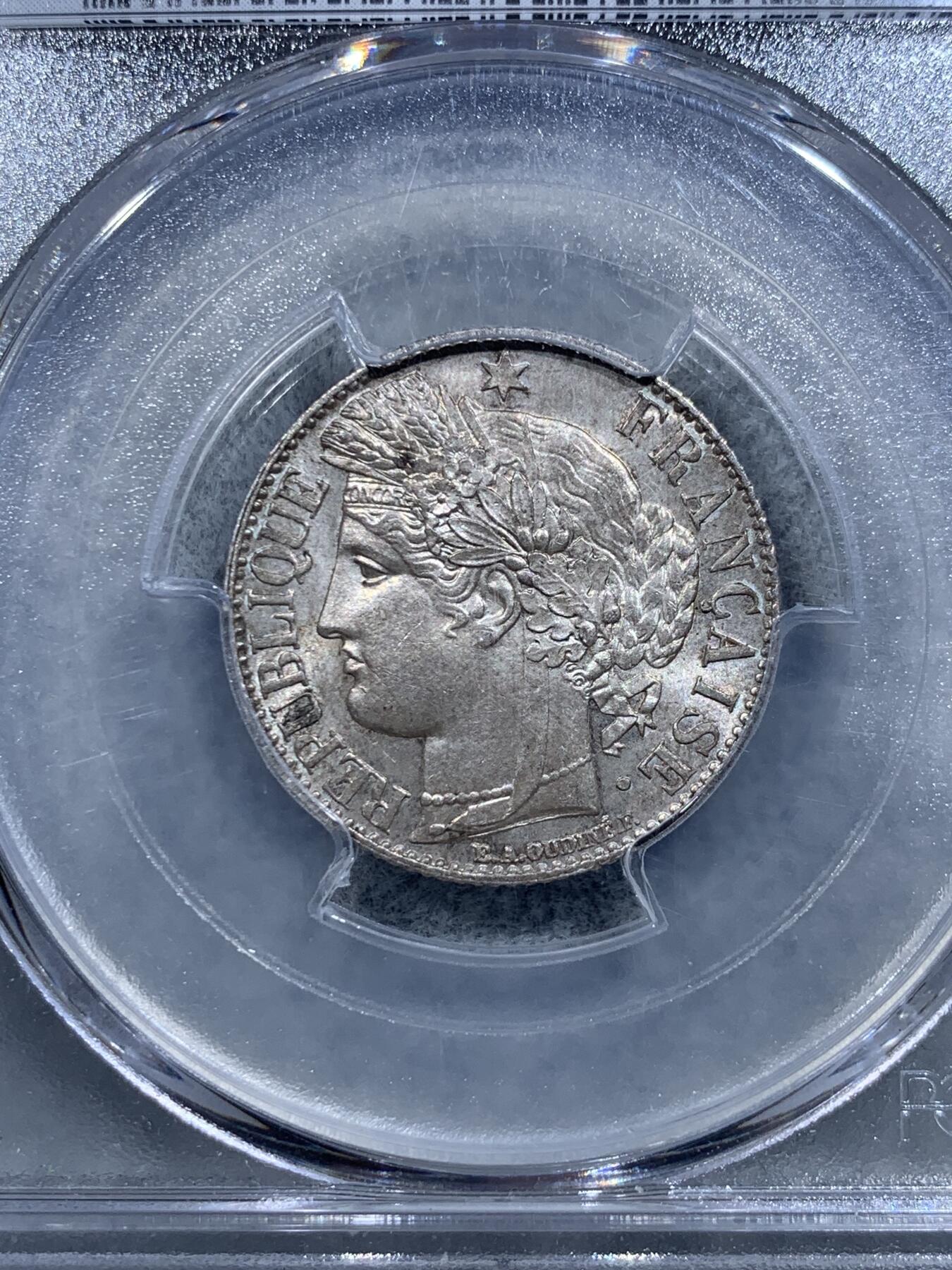 《竞宝斋》第318场 周日，周一 2场连拍 （全场包邮） PCGS MS64 1888年法国谷物女神1法郎银币 高分稀少 发财年份