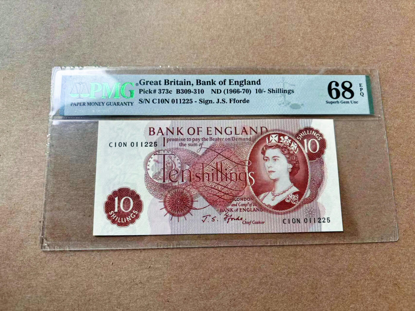 【Blue Auction】✨世界纸币精拍第561期【精】 【p373c 无47】英国1966-70年10先令 PMG68EPQ 超高分