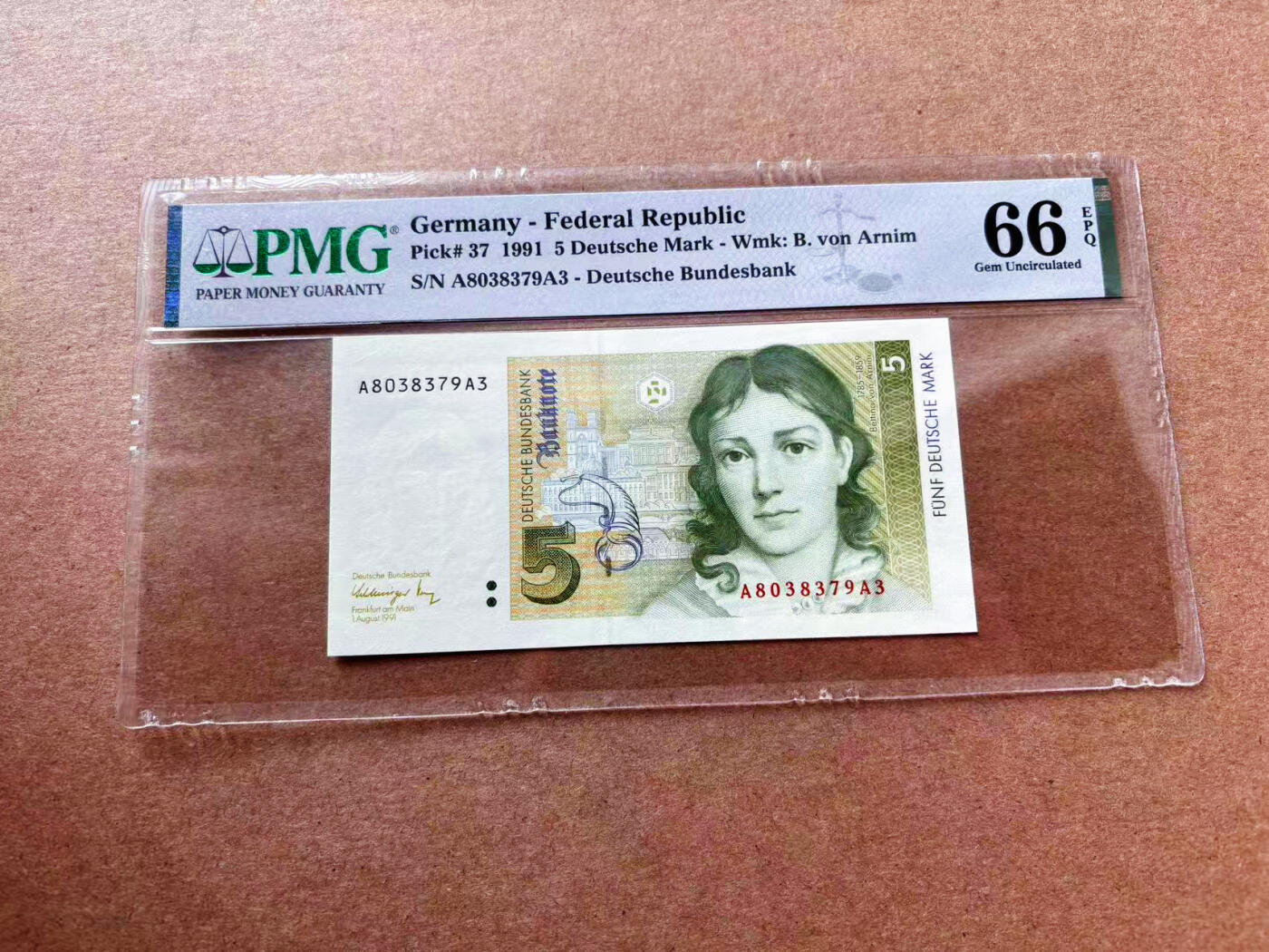 【Blue Auction】✨世界纸币精拍第561期【精】 【AA】德国 1991年5马克 PMG66EPQ 