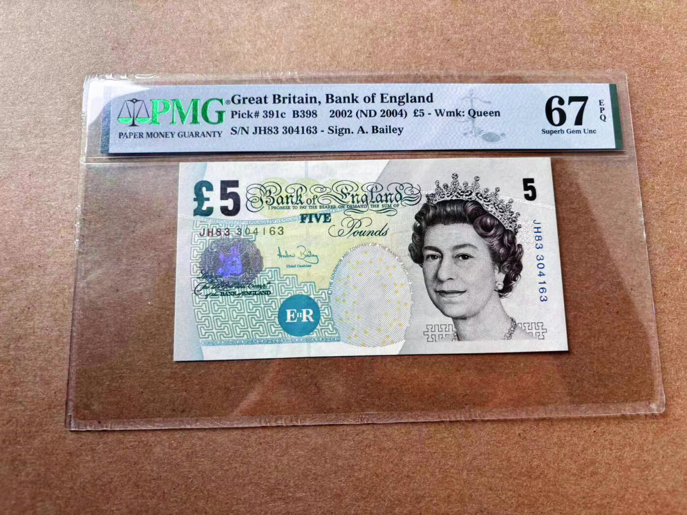 【Blue Auction】✨世界纸币精拍第561期【精】  【p391c】英国 2002年5镑 PMG67EPQ 高分