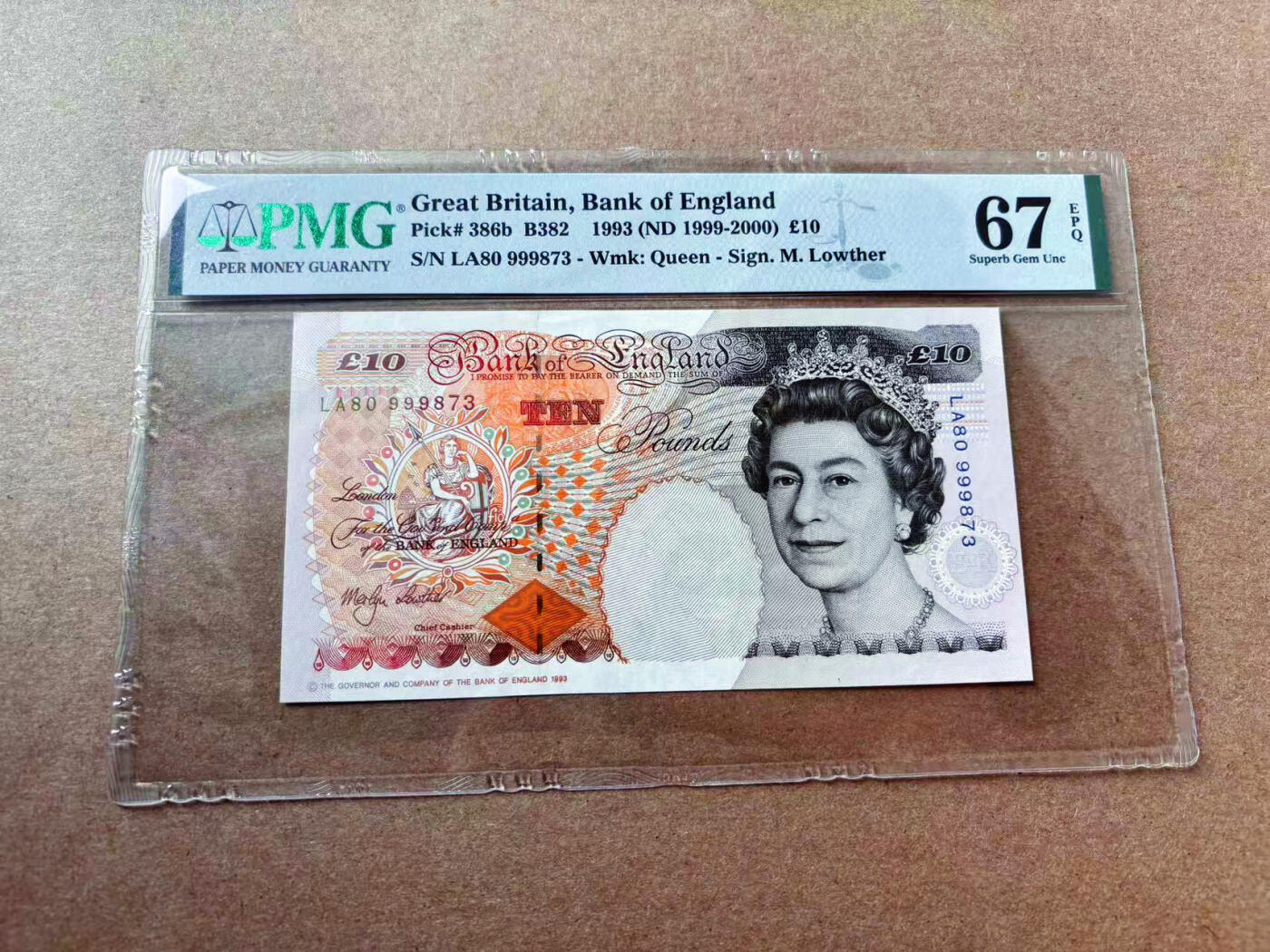 【Blue Auction】✨世界纸币精拍第561期【精】 【p386b】英国1993年10镑 PMG67EPQ 高分