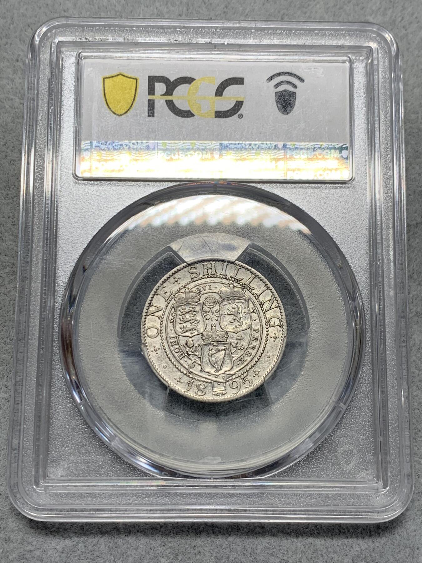 《竞宝斋》第318场 周日，周一 2场连拍 （全场包邮） PCGS VF35 英国1895年维多利亚披纱先令银币 细节具在 磨损均匀
