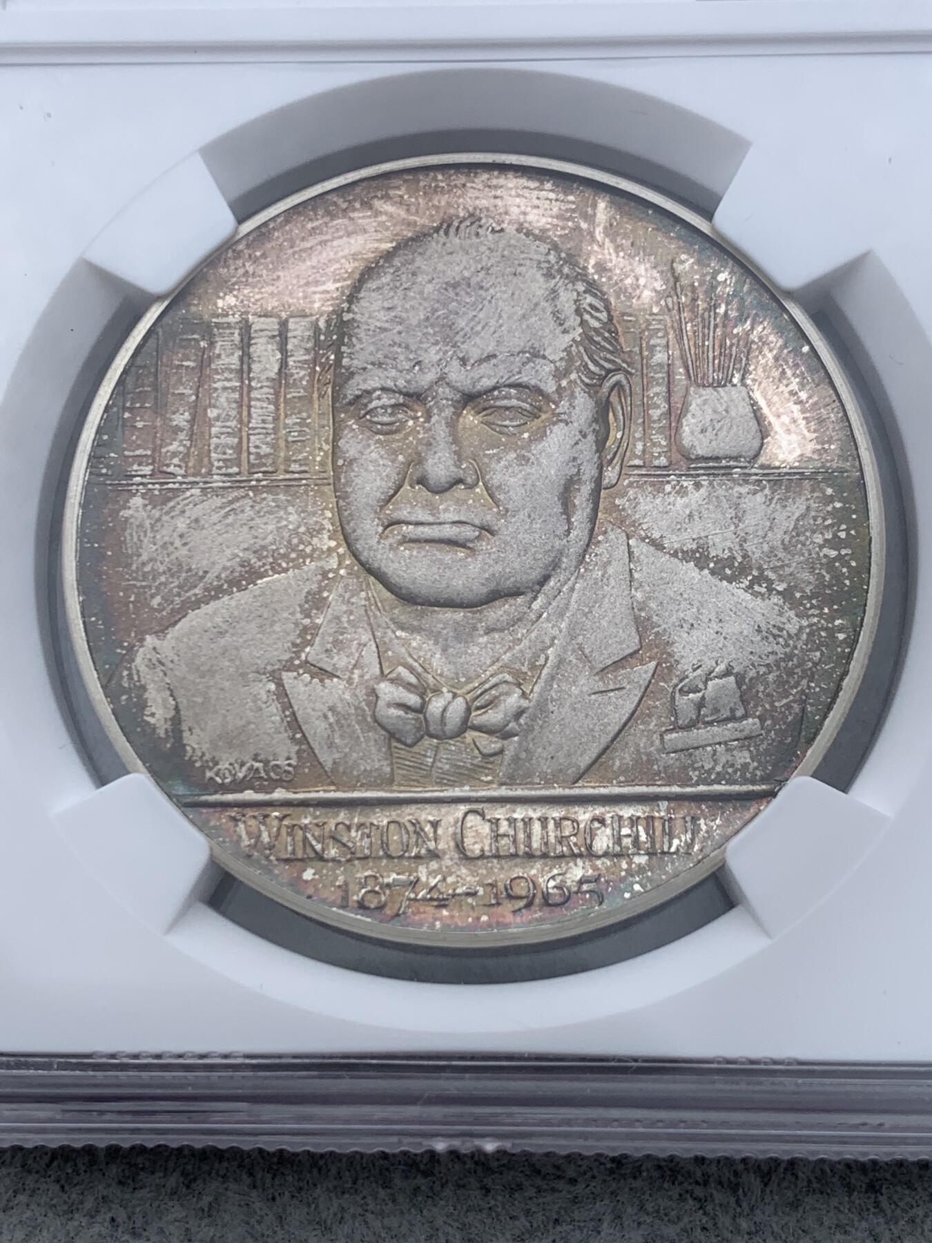 《竞宝斋》第318场 周日，周一 2场连拍 （全场包邮） NGC MS65 英国 1965年 原首相丘吉尔逝世纪念银章 冠军分 漂亮包浆