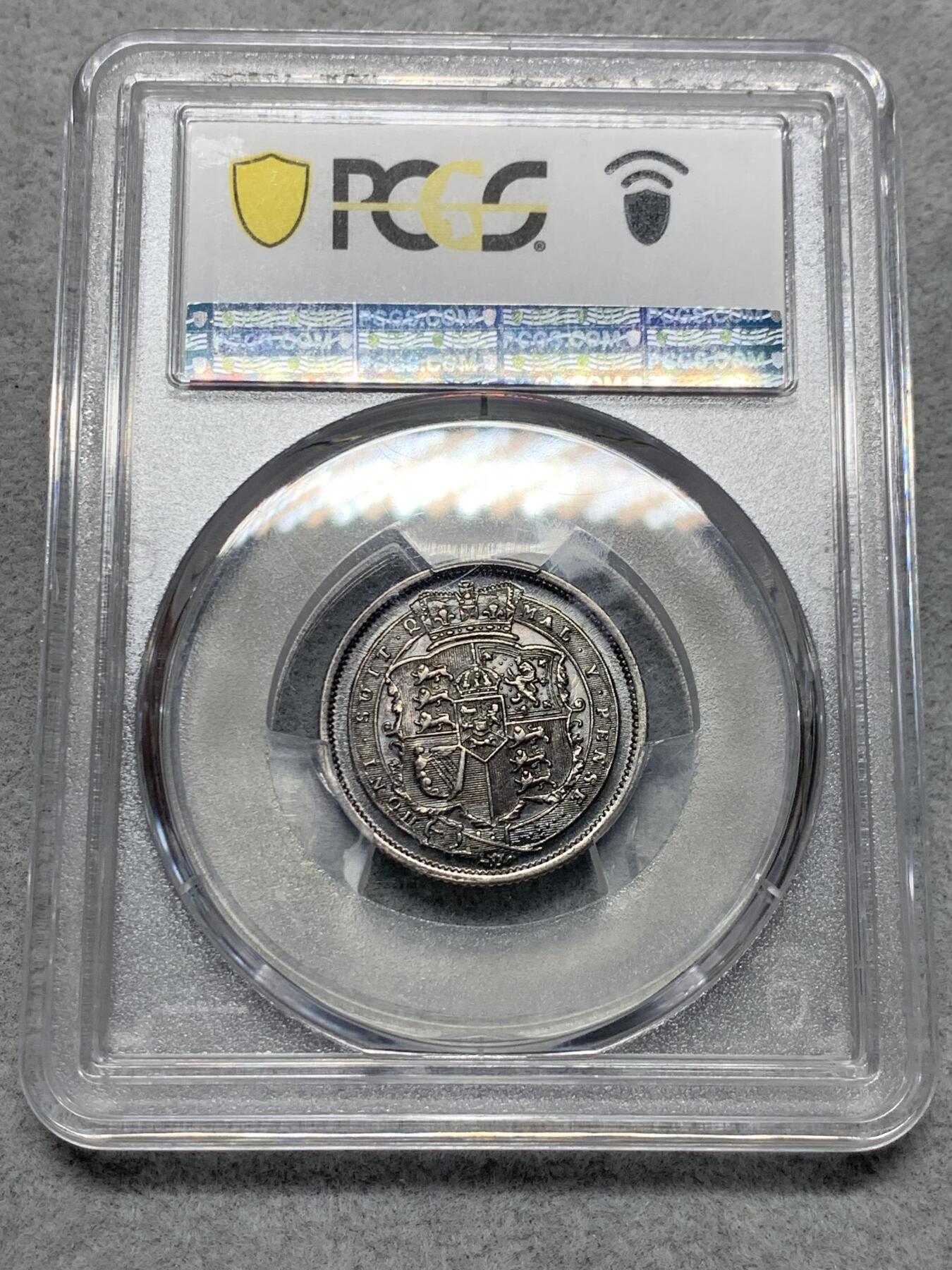 《竞宝斋》第318场 周日，周一 2场连拍 （全场包邮） PCGS AU55 英国1817年乔三1先令银币 深彩包浆 好品少