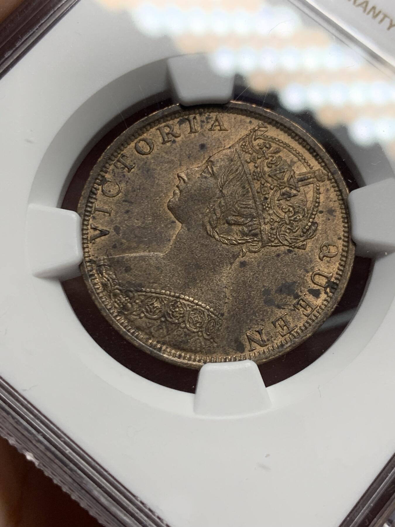 《竞宝斋》第318场 周日，周一 2场连拍 （全场包邮） NGC MS62BN 香港 1901H年 一仙 维多利亚 铜币 原光币 不错，收藏佳品