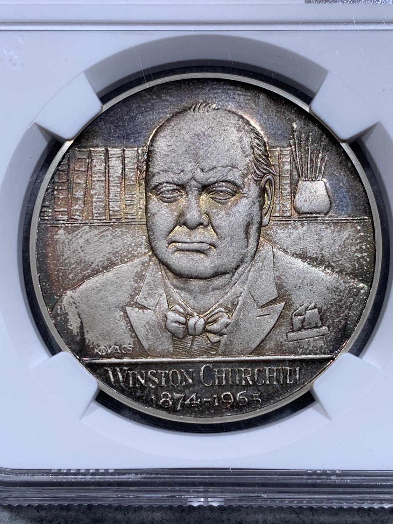 《竞宝斋》第318场 周日，周一 2场连拍 （全场包邮） NGC MS65 英国 1965年 原首相丘吉尔逝世纪念银章 冠军分 漂亮包浆