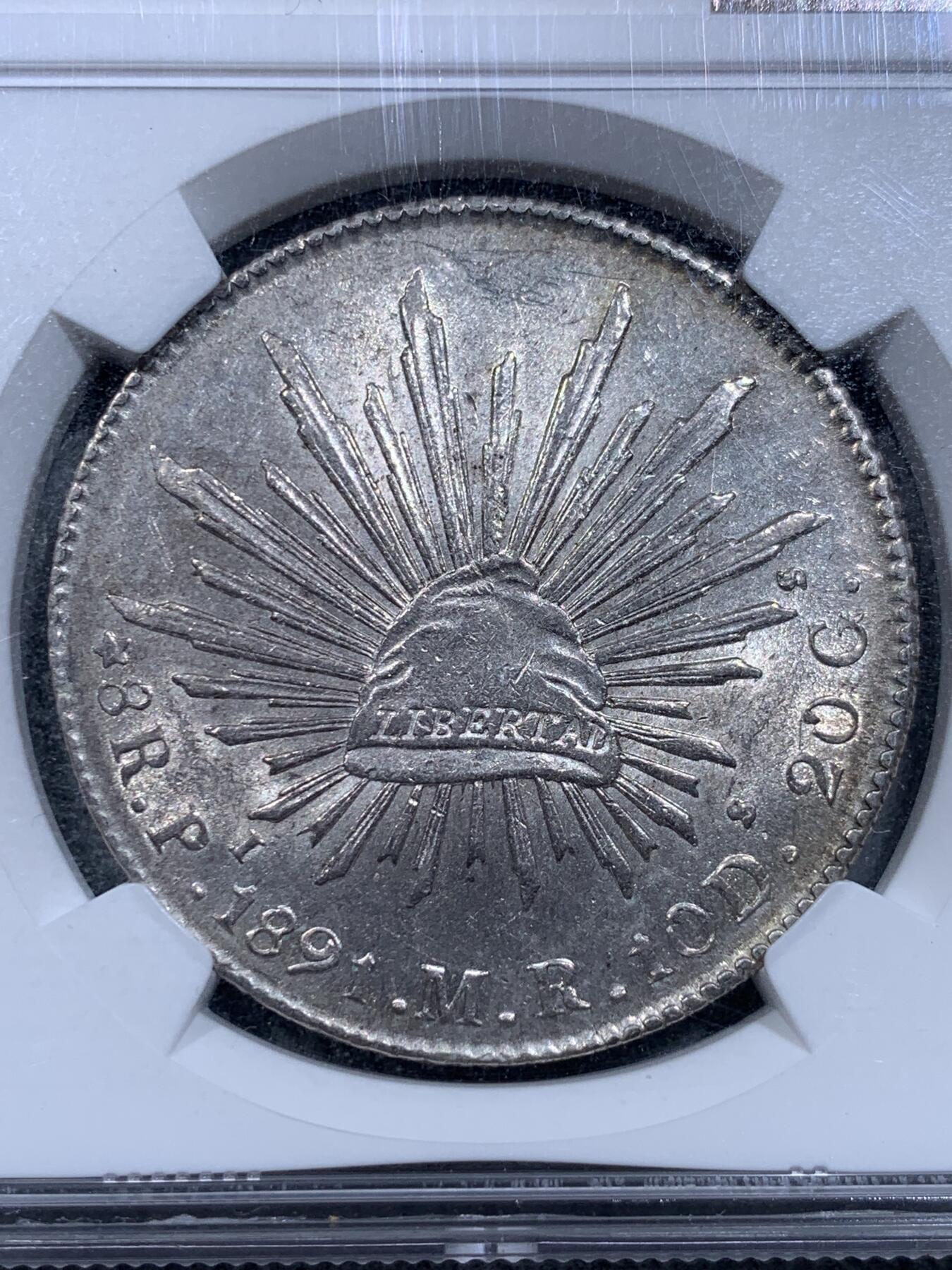 《竞宝斋》第318场 周日，周一 2场连拍 （全场包邮） NGC UNC 墨西哥1891 PI 花边鹰洋银币 光度很好