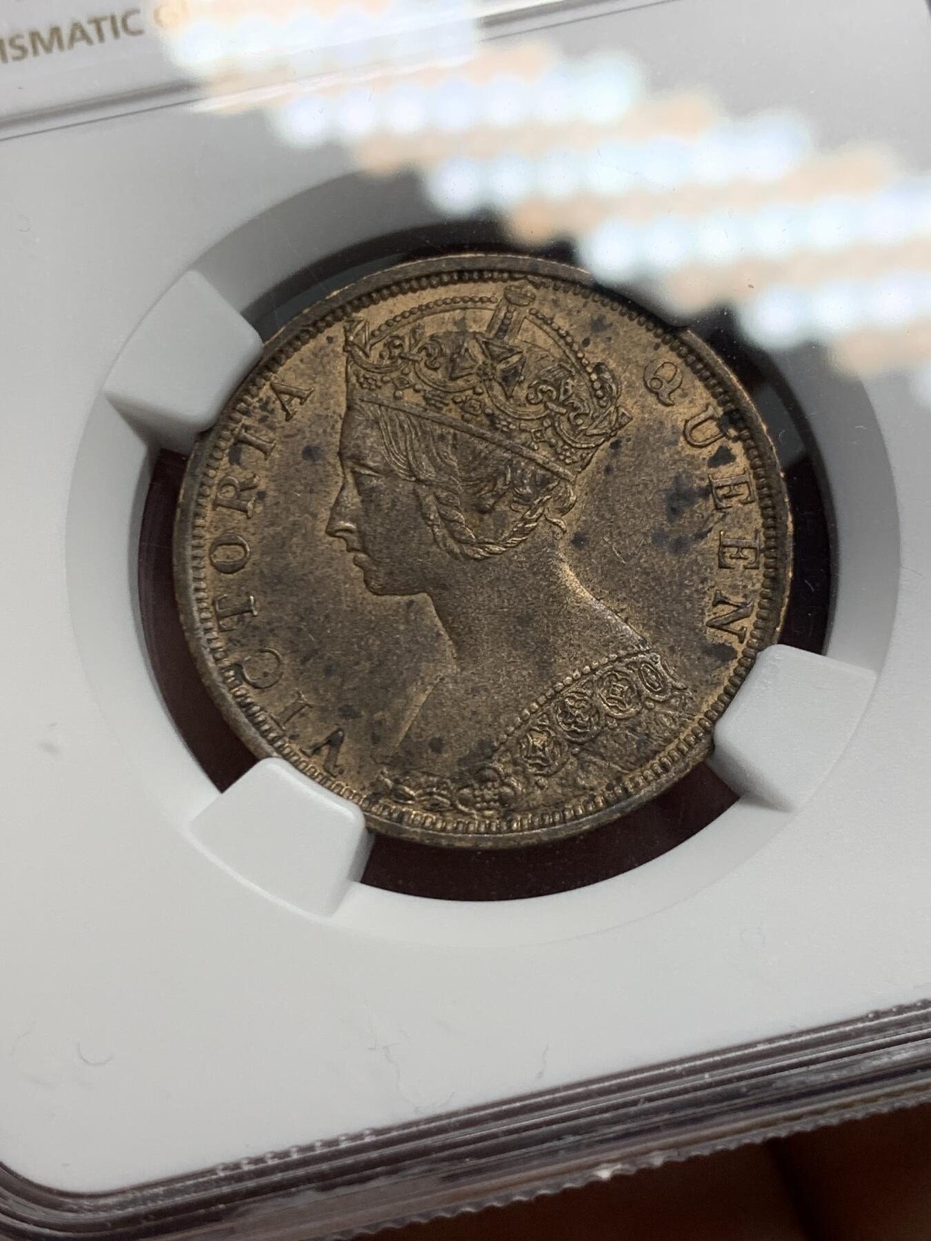 《竞宝斋》第318场 周日，周一 2场连拍 （全场包邮） NGC MS62BN 香港 1901H年 一仙 维多利亚 铜币 原光币 不错，收藏佳品