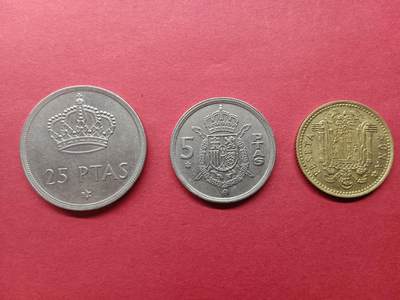 老藏家藏品上世纪外国硬币套币 西班牙胡安卡洛斯国王1975年硬币一套三枚