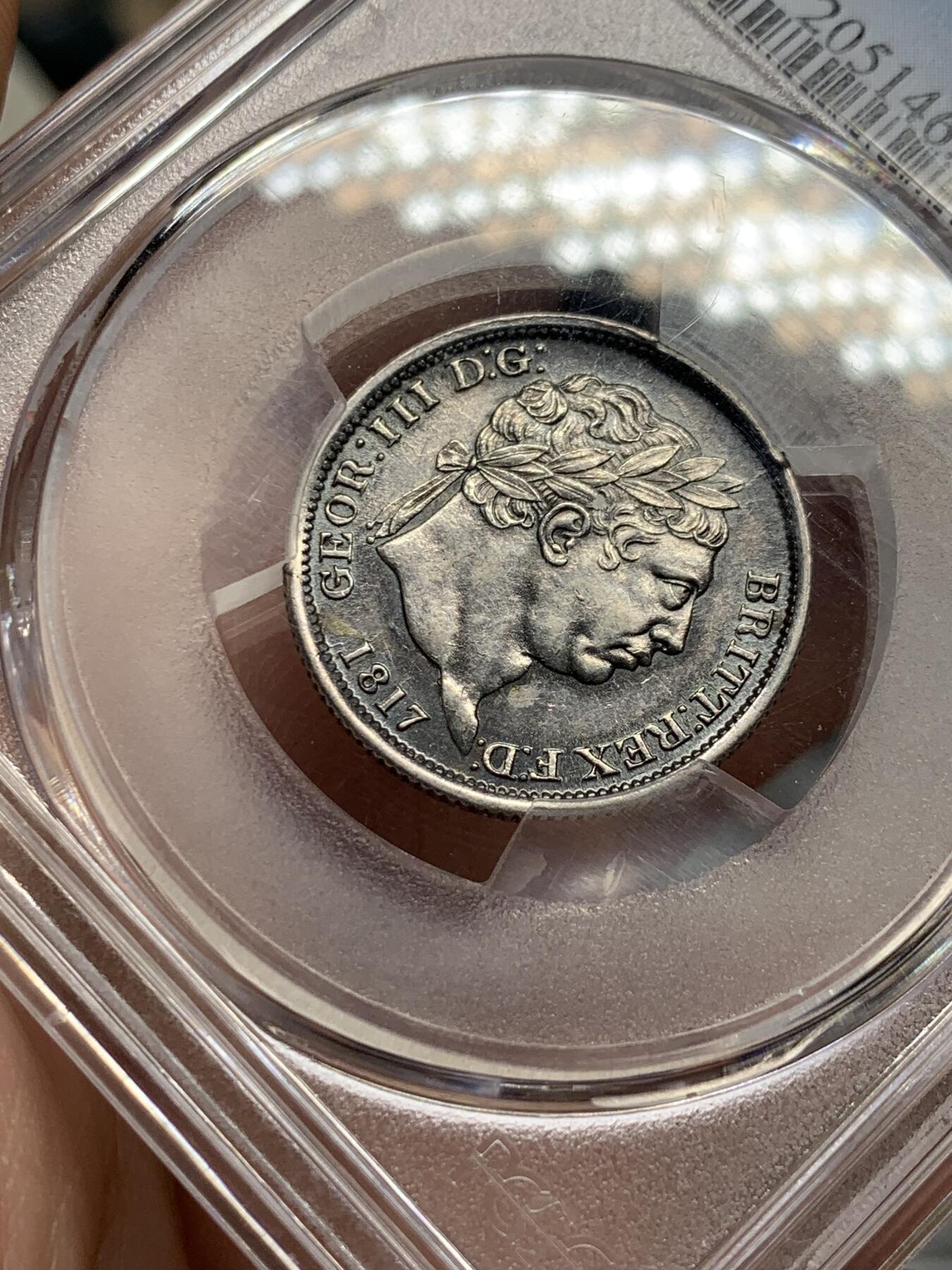 《竞宝斋》第318场 周日，周一 2场连拍 （全场包邮） PCGS AU55 英国1817年乔三1先令银币 深彩包浆 好品少
