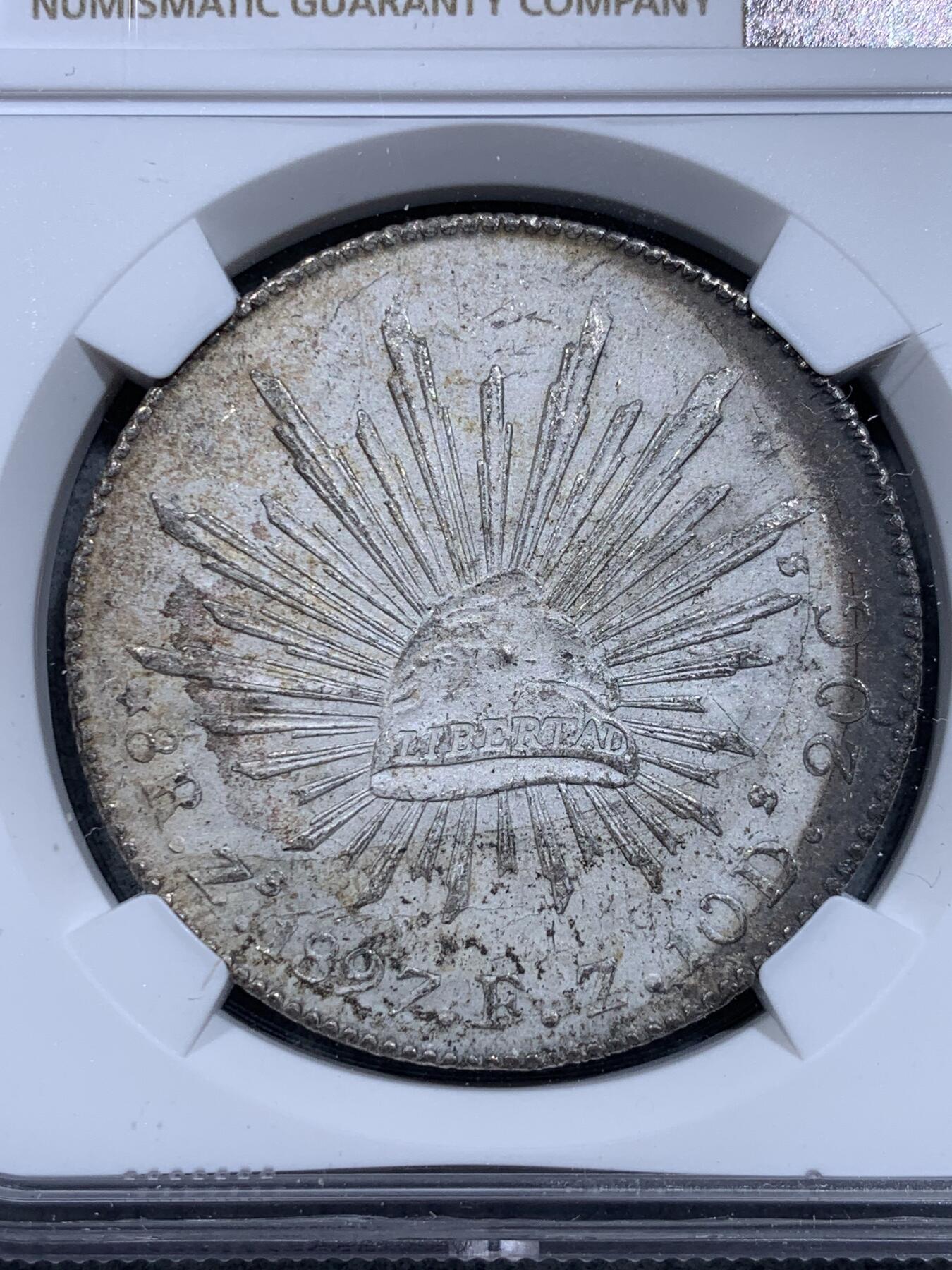 《竞宝斋》第318场 周日，周一 2场连拍 （全场包邮） NGC MS62 墨西哥 1897ZS FZ 8R花边鹰洋 银币