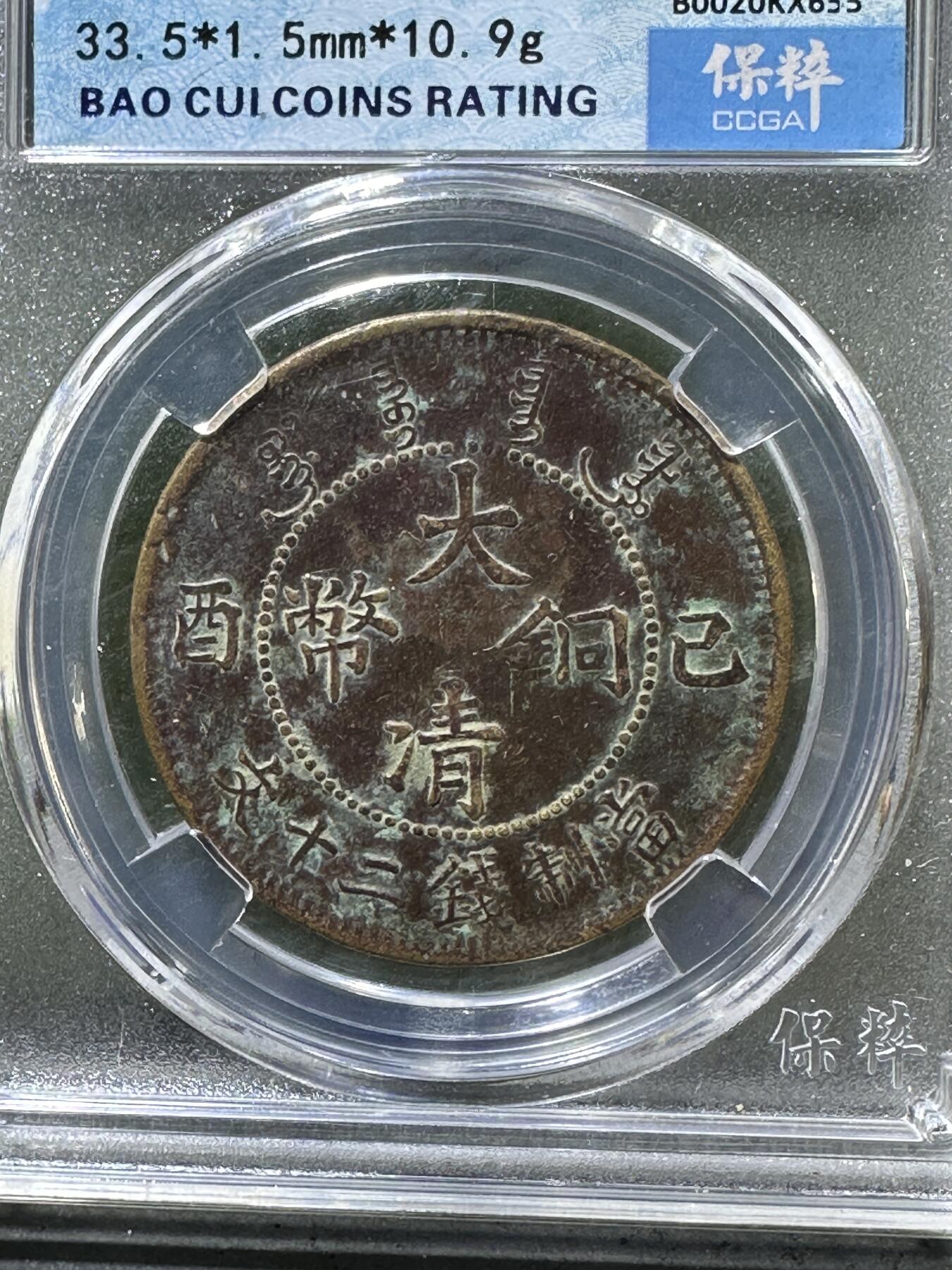 清，宣统大清已酉二十文铜元一枚！