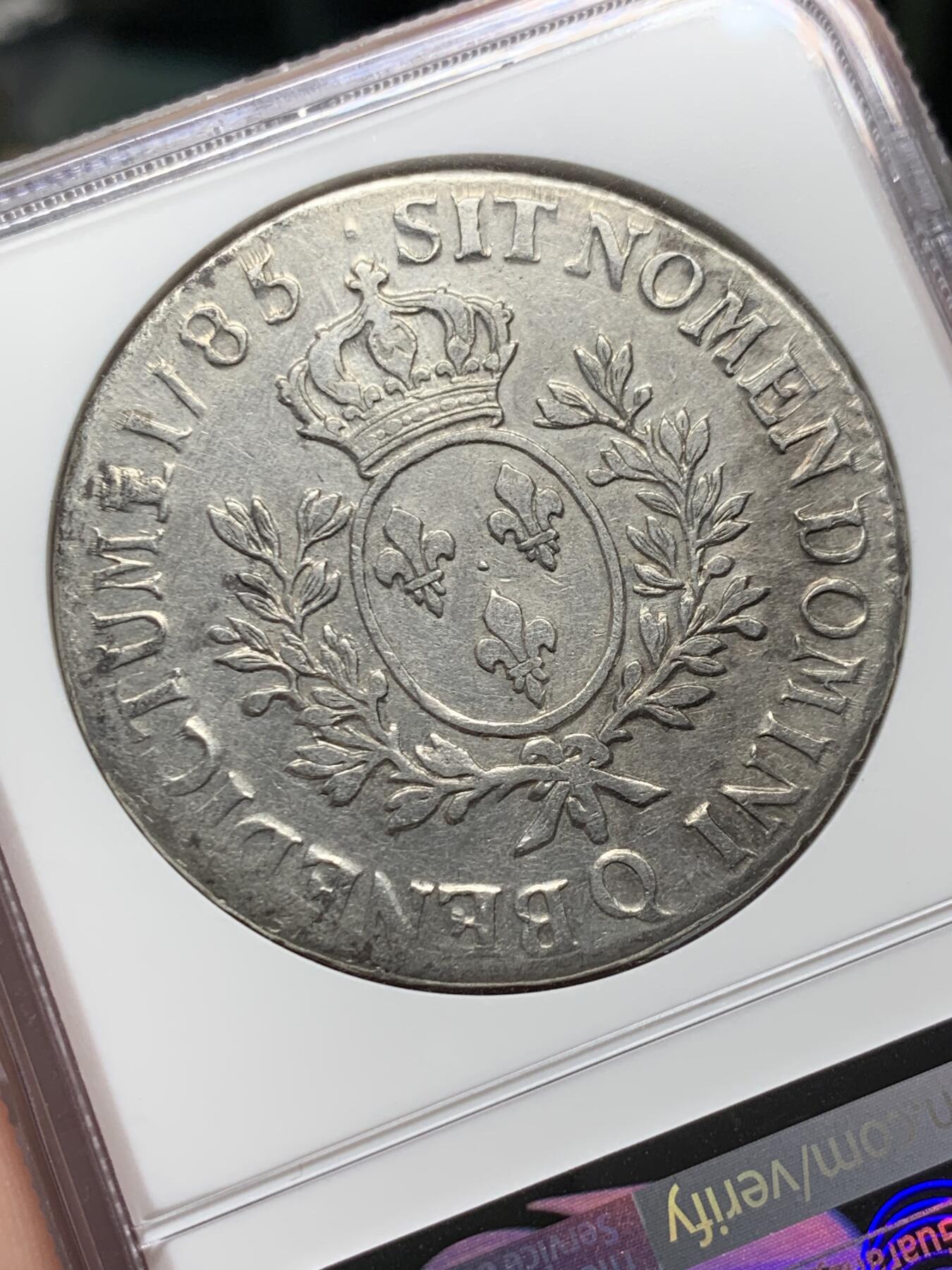 《竞宝斋》第318场 周日，周一 2场连拍 （全场包邮） NGC XF 法国 1785Q佩皮尼昂厂路易十六1埃居银币