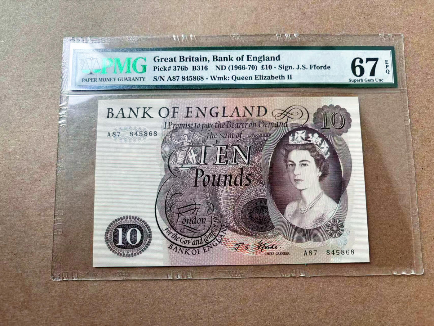 【Blue Auction】✨世界纸币精拍第561期【精】 【p376b】英国1966-70年10镑 PMG67EPQ 高分