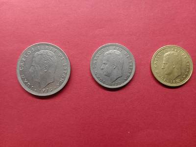老藏家藏品上世纪外国硬币套币 西班牙胡安卡洛斯国王1975年硬币一套三枚