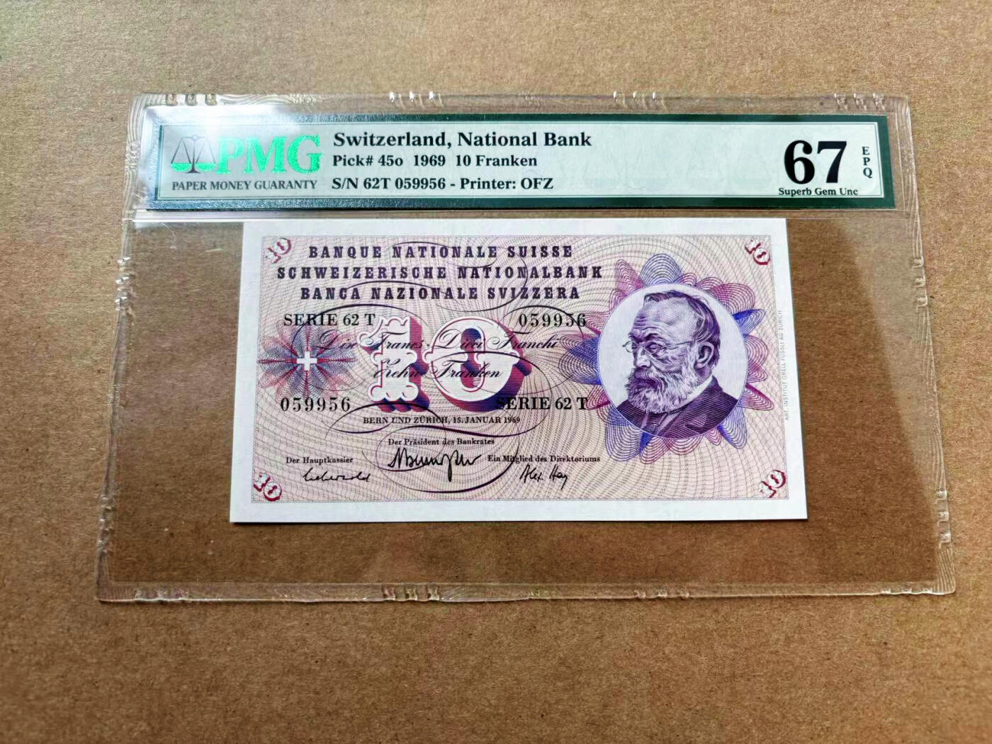 【Blue Auction】✨世界纸币精拍第561期【精】 【无47】瑞士 1969年10法郎 PMG67EPQ 高分