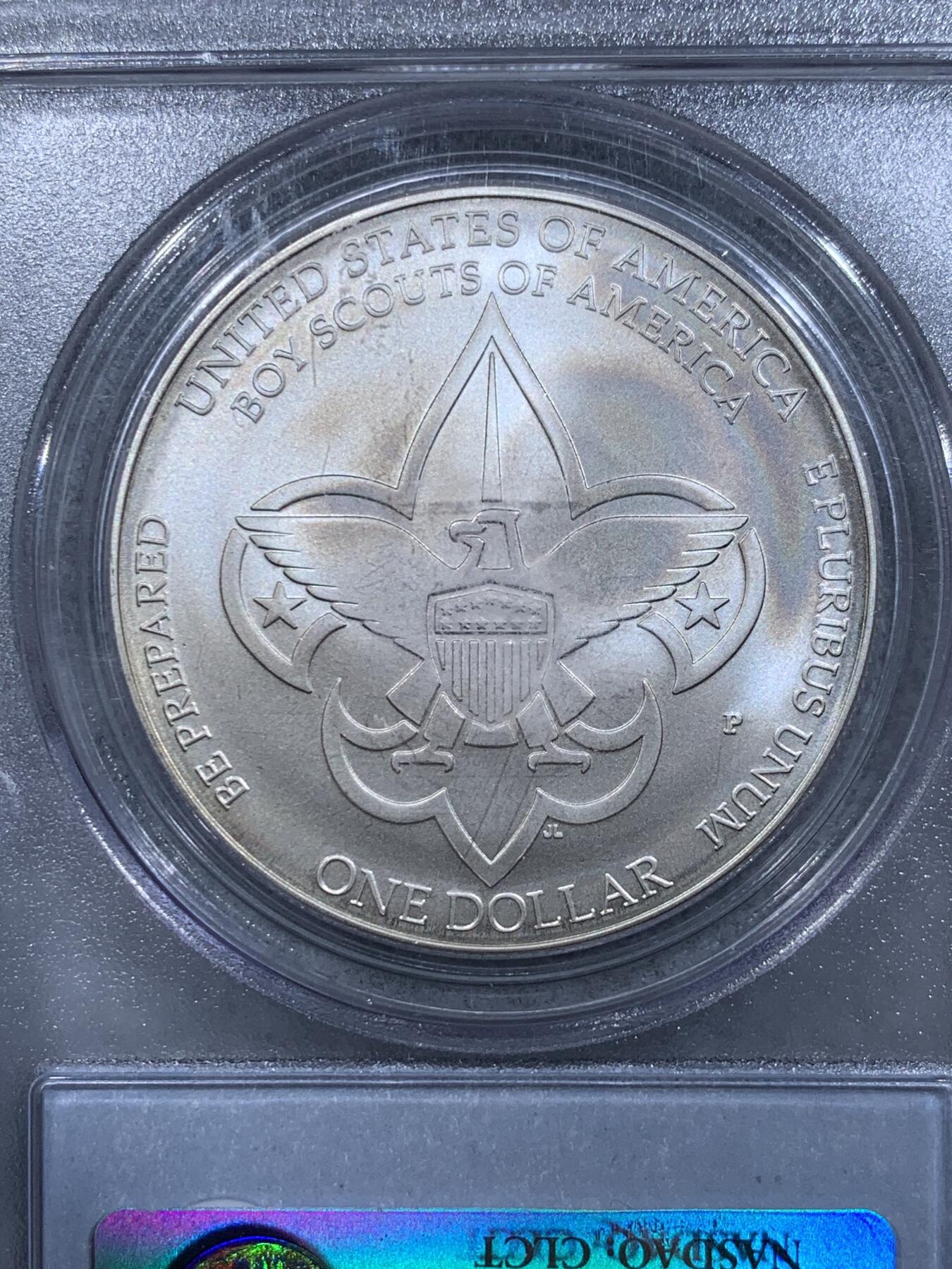《竞宝斋》第318场 周日，周一 2场连拍 （全场包邮） PCGS MS69 美国2010年P版童子军1美元大银币