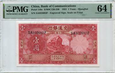 民国20年（1931年）交通银行壹圆红火车 - 民国20年（1931年）交通银行壹圆红火车