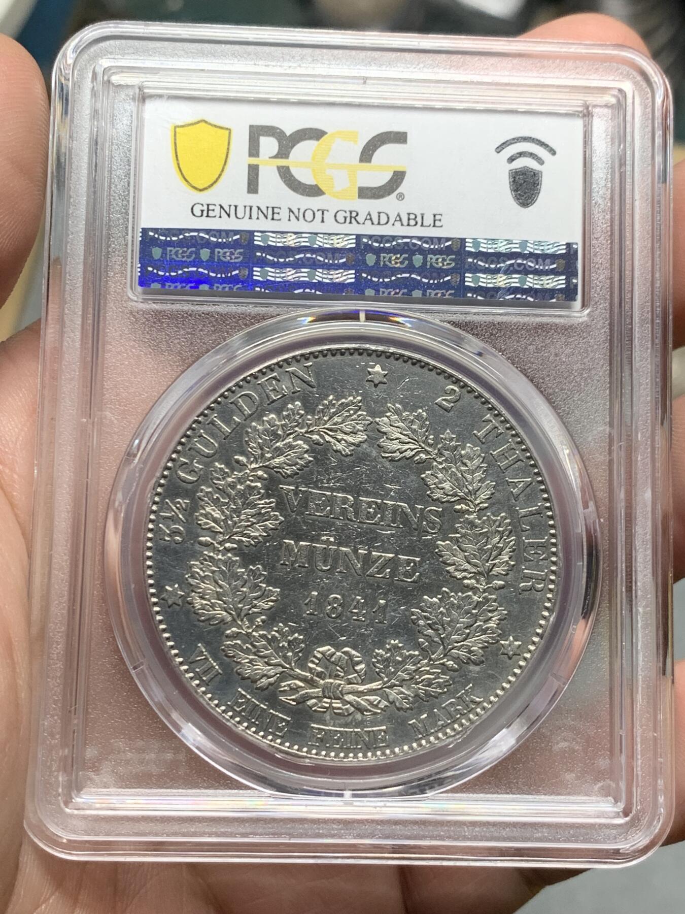 《竞宝斋》第318场 周日，周一 2场连拍 （全场包邮） PCGS AUD 德国1841年黑森达姆施塔特2泰勒大银币 细节不错 好品难得
