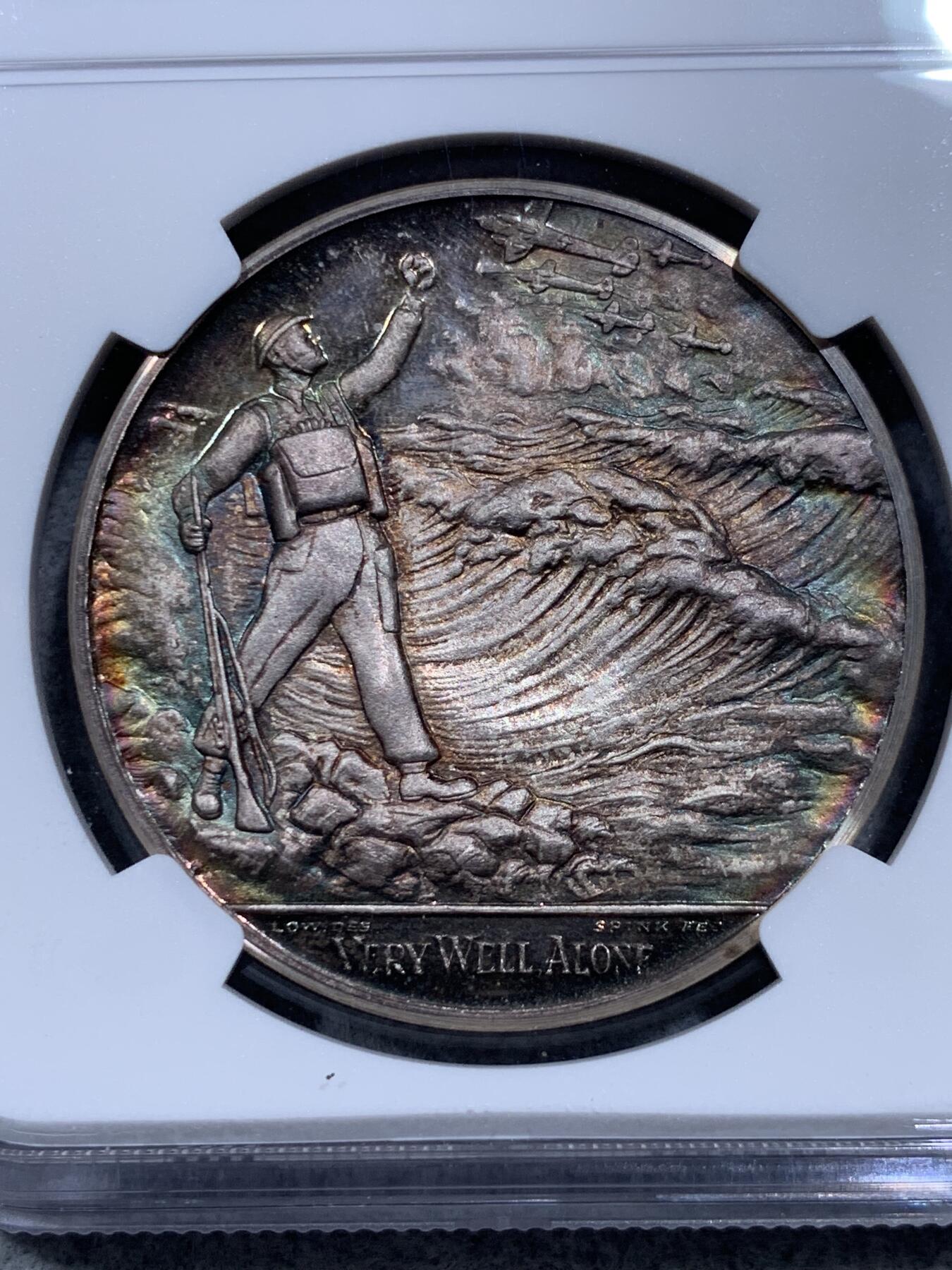 《竞宝斋》第318场 周日，周一 2场连拍 （全场包邮） NGC MS65 英国 1965年 原首相丘吉尔逝世纪念银章 冠军分 漂亮包浆