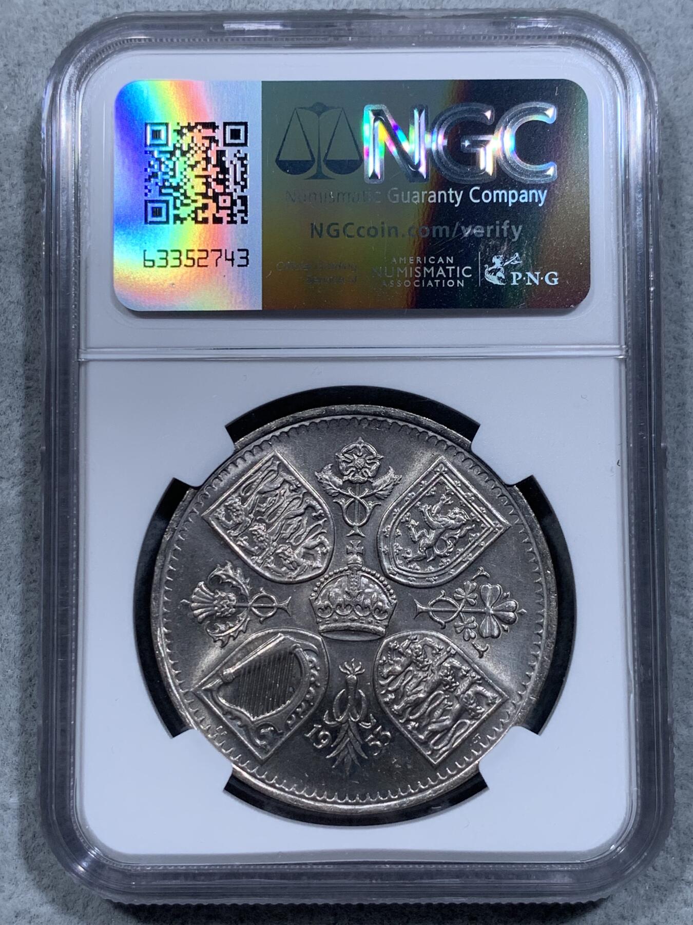 《竞宝斋》第318场 周日，周一 2场连拍 （全场包邮） NGC MS64 英国1953年伊丽莎白二世登基纪念克朗