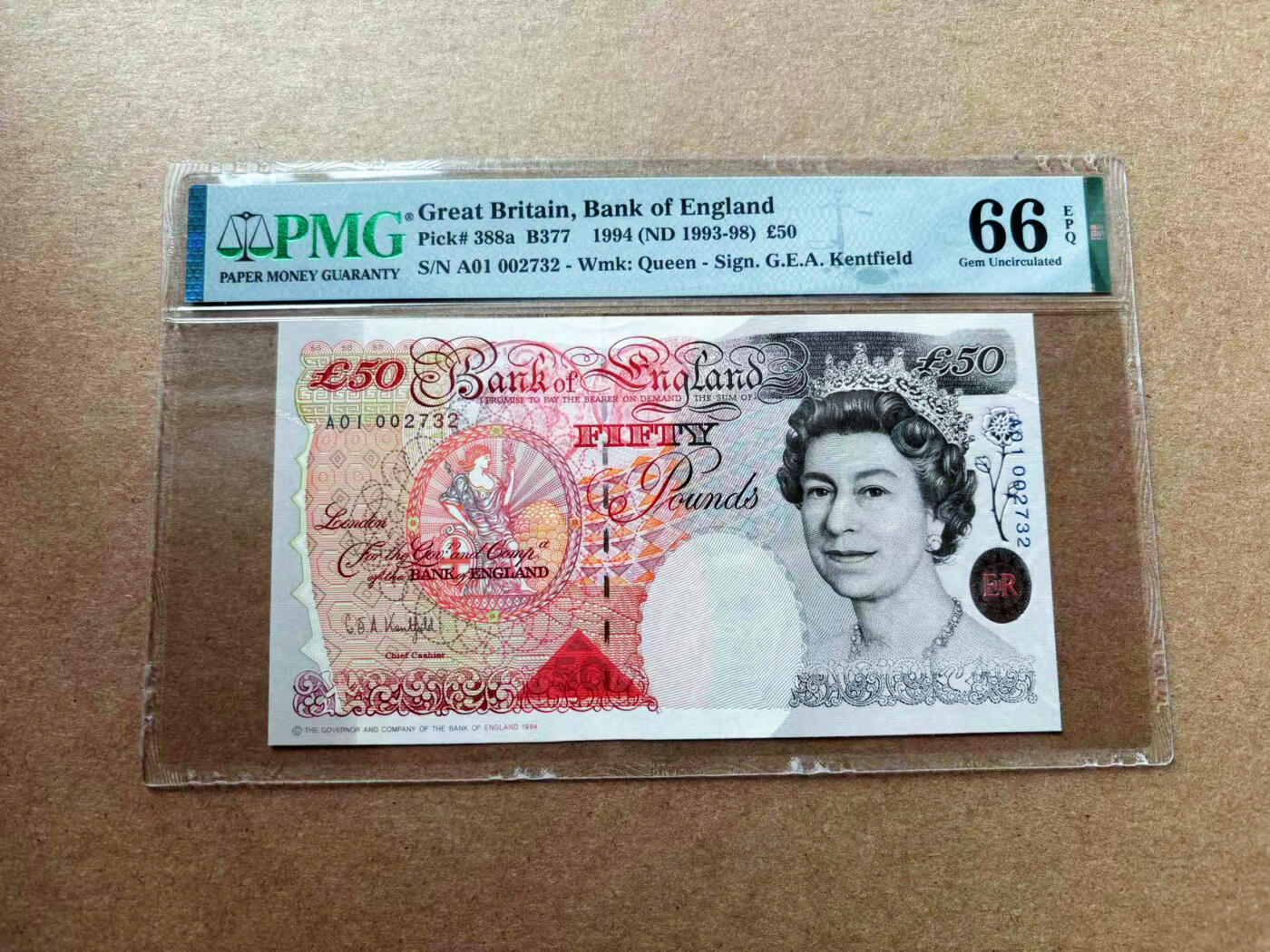 【Blue Auction】✨世界纸币精拍第561期【精】 【A01千位小号】英国 1994年50镑 PMG66EPQ 