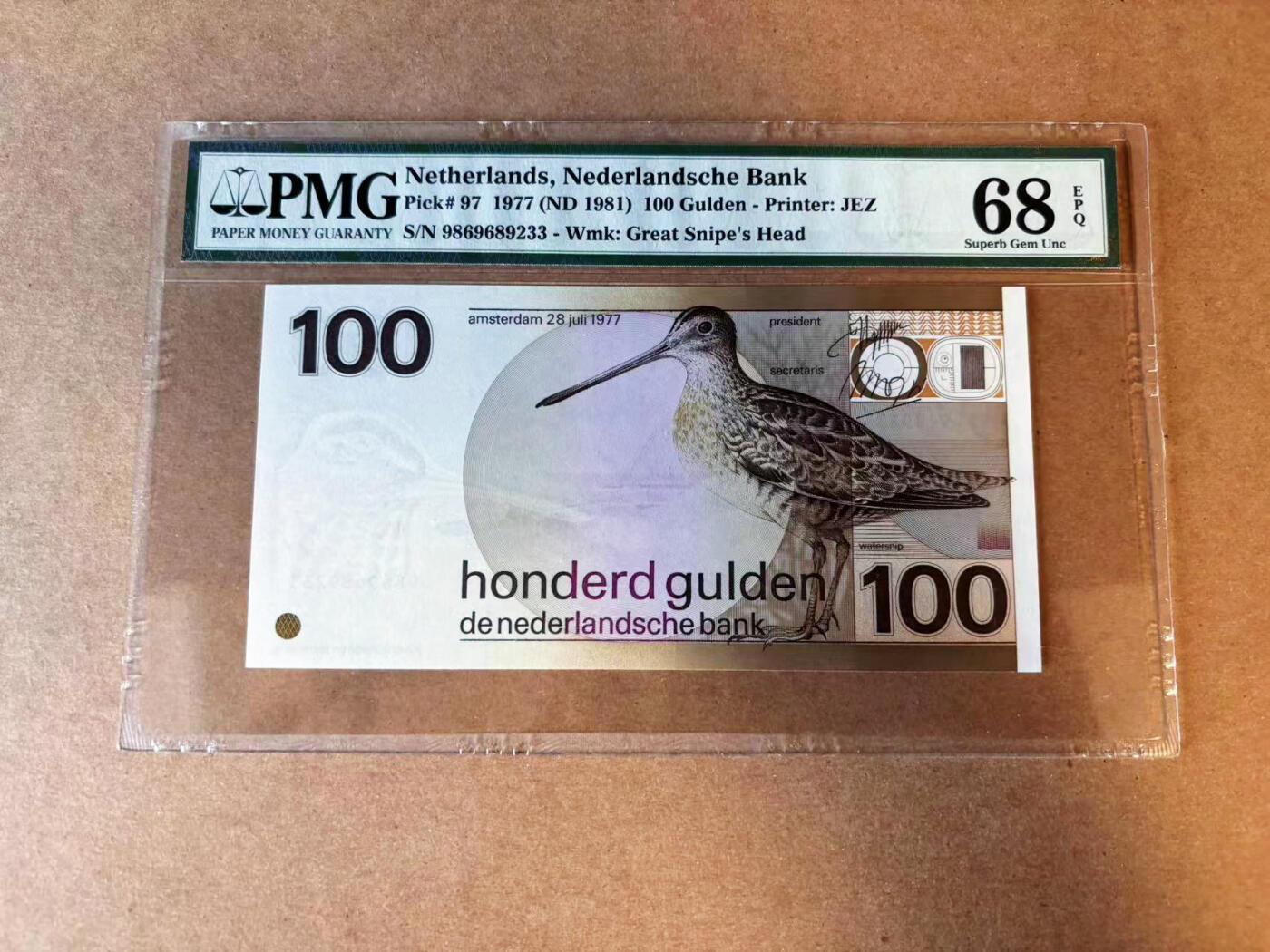 【Blue Auction】✨世界纸币精拍第561期【精】  【无47】荷兰 1977年100盾 水鸟 PMG68EPQ 超高分 老壳